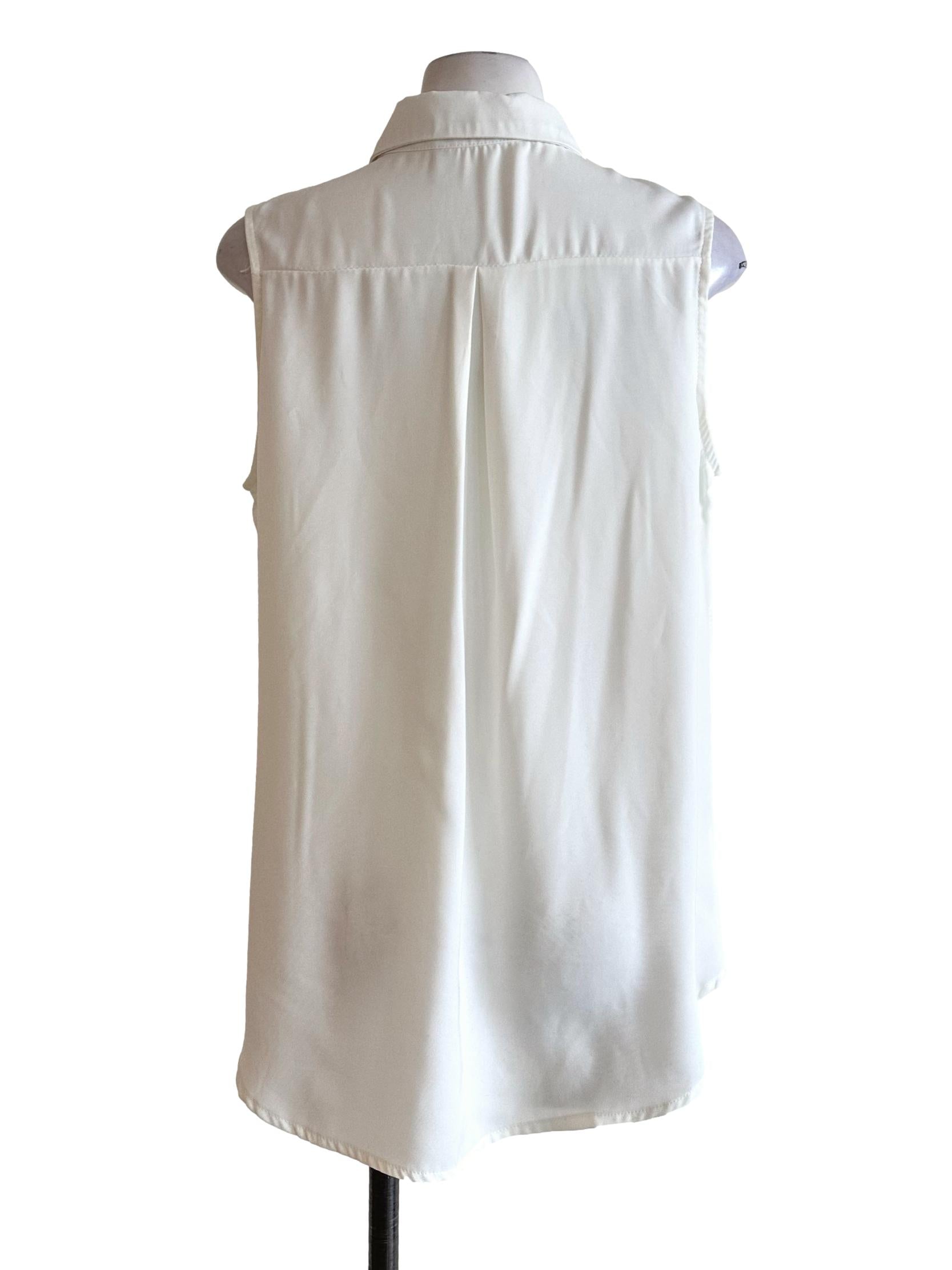 Daisy White Collar Button Sleeveless Top