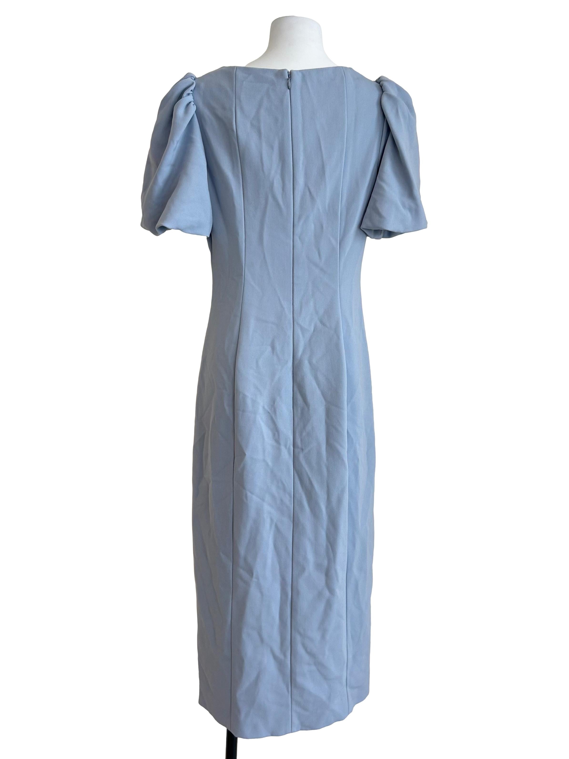 Light Blue Ruched Front Puff Dress