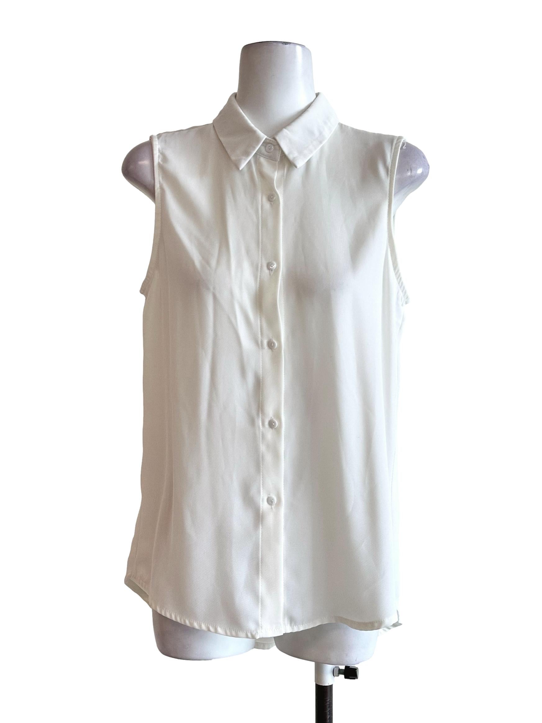 Daisy White Collar Button Sleeveless Top
