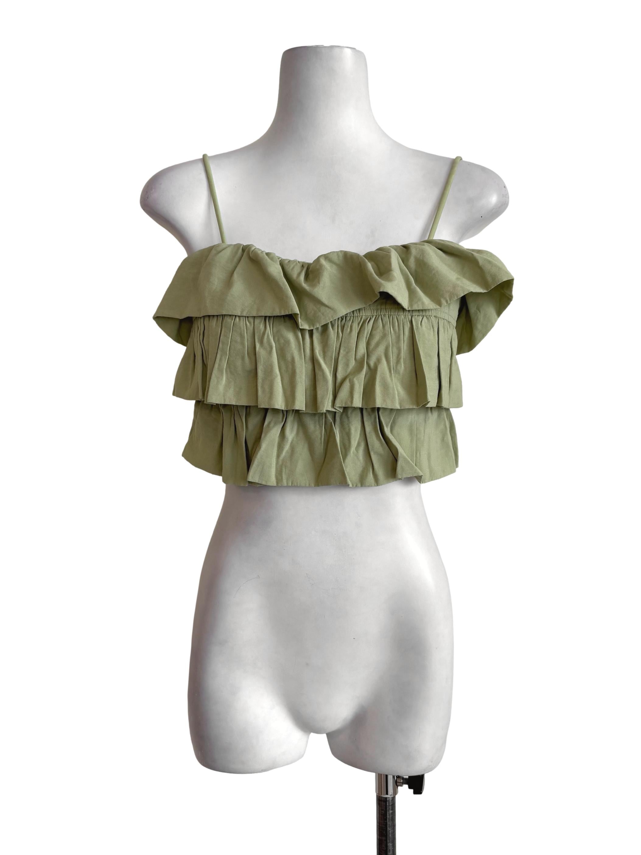 Olive Green Layered Ruffle Top