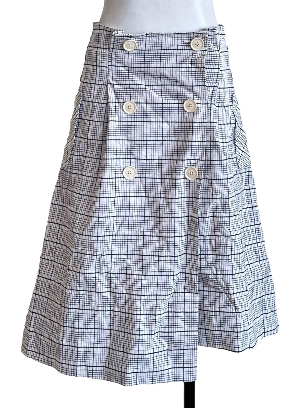Cotton White Checkered A-Line Dress