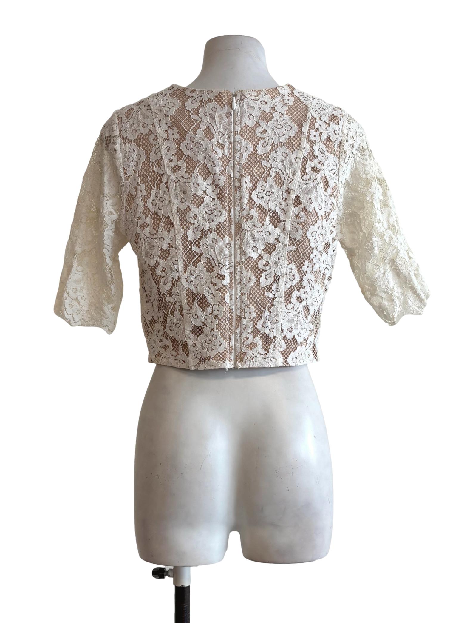 Beige White Lace Crop Top