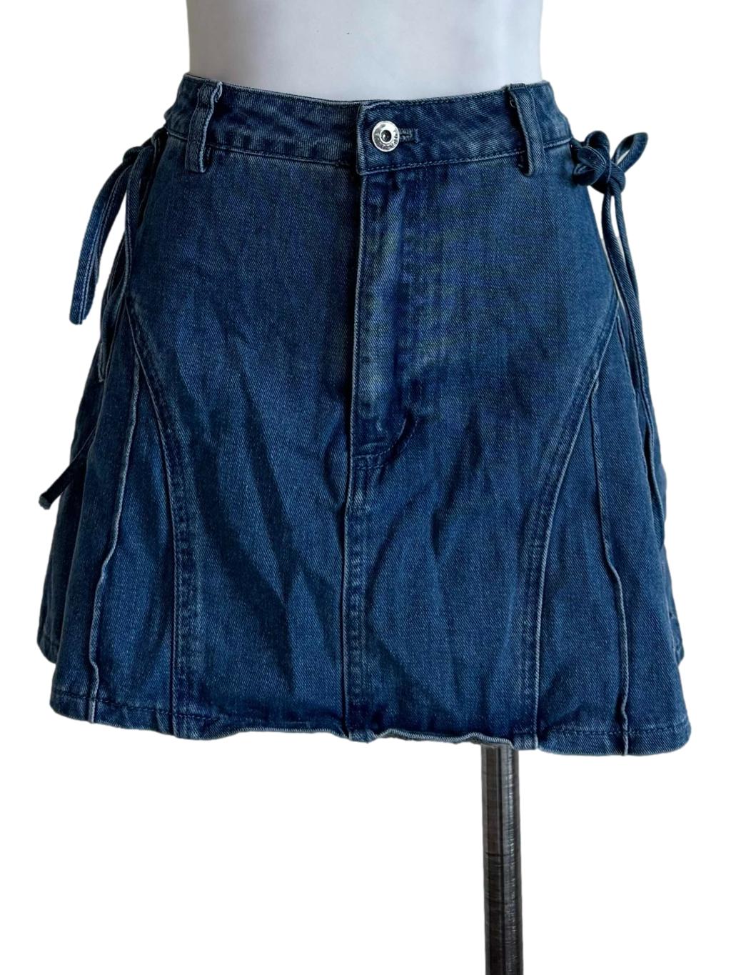Pool Denim Side Ribbon Mini Skirt