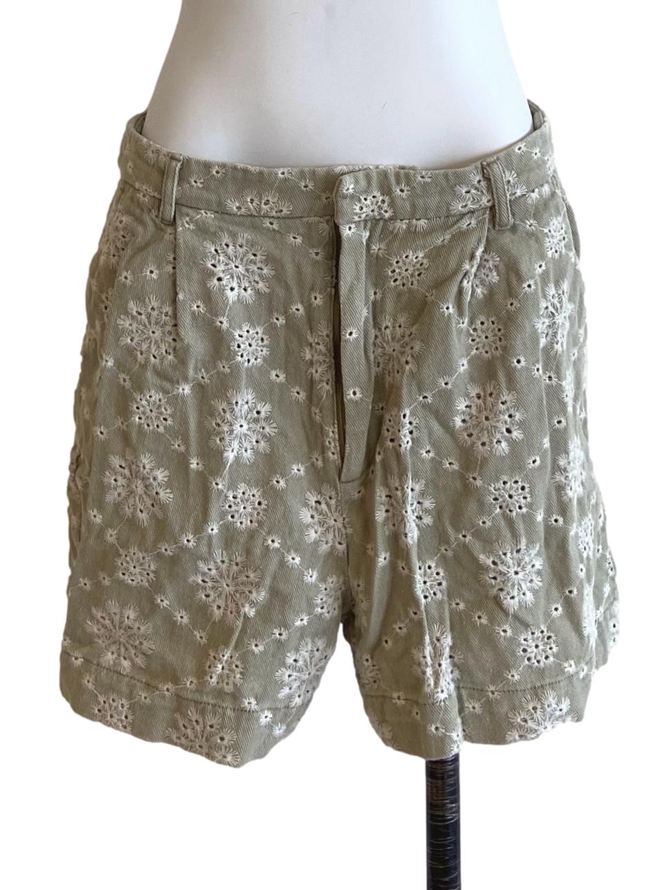 Sage Green Floral Embroidery Shorts LB