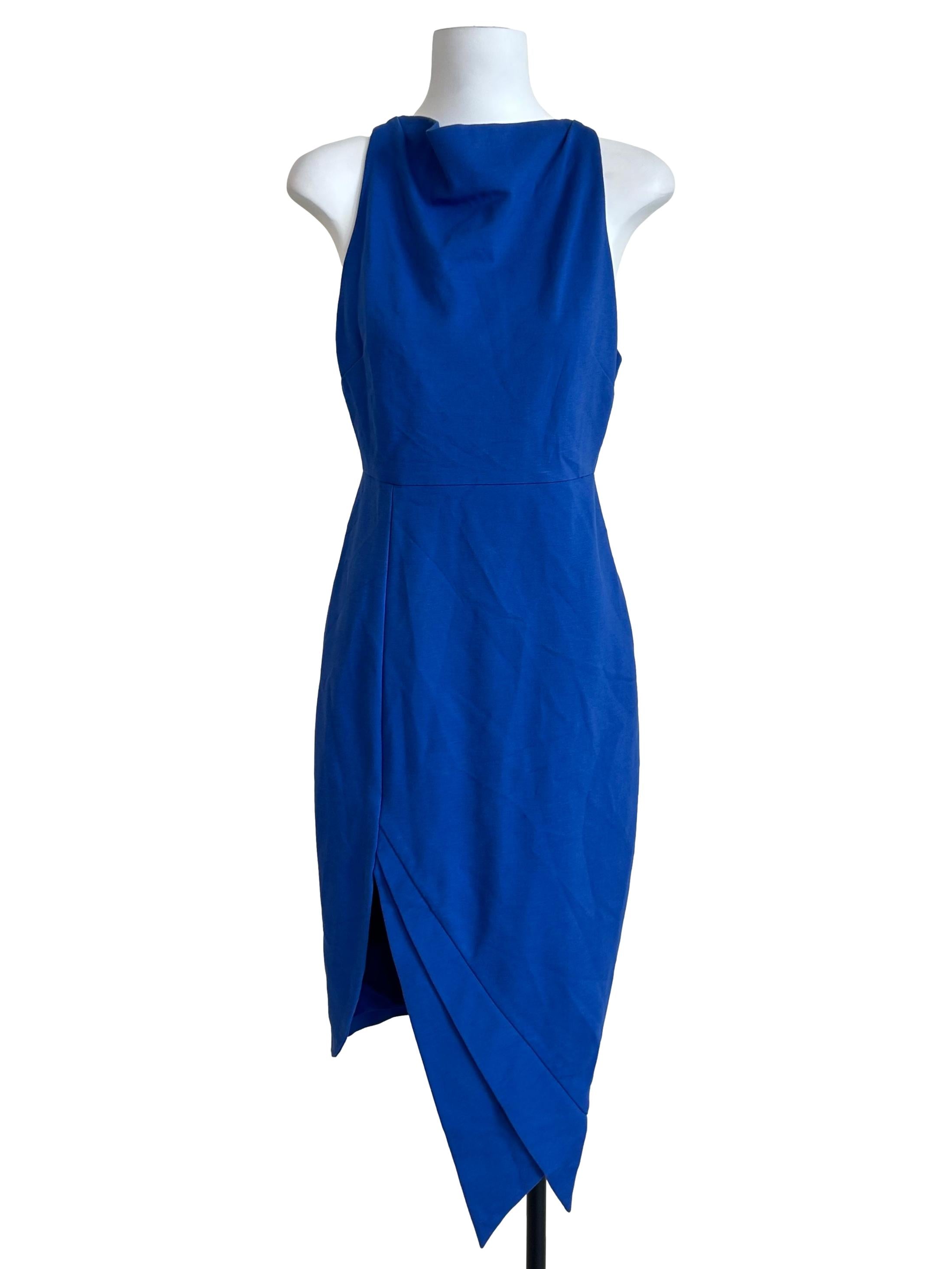 Royal Blue Cowl Neck Asymmetric Dress