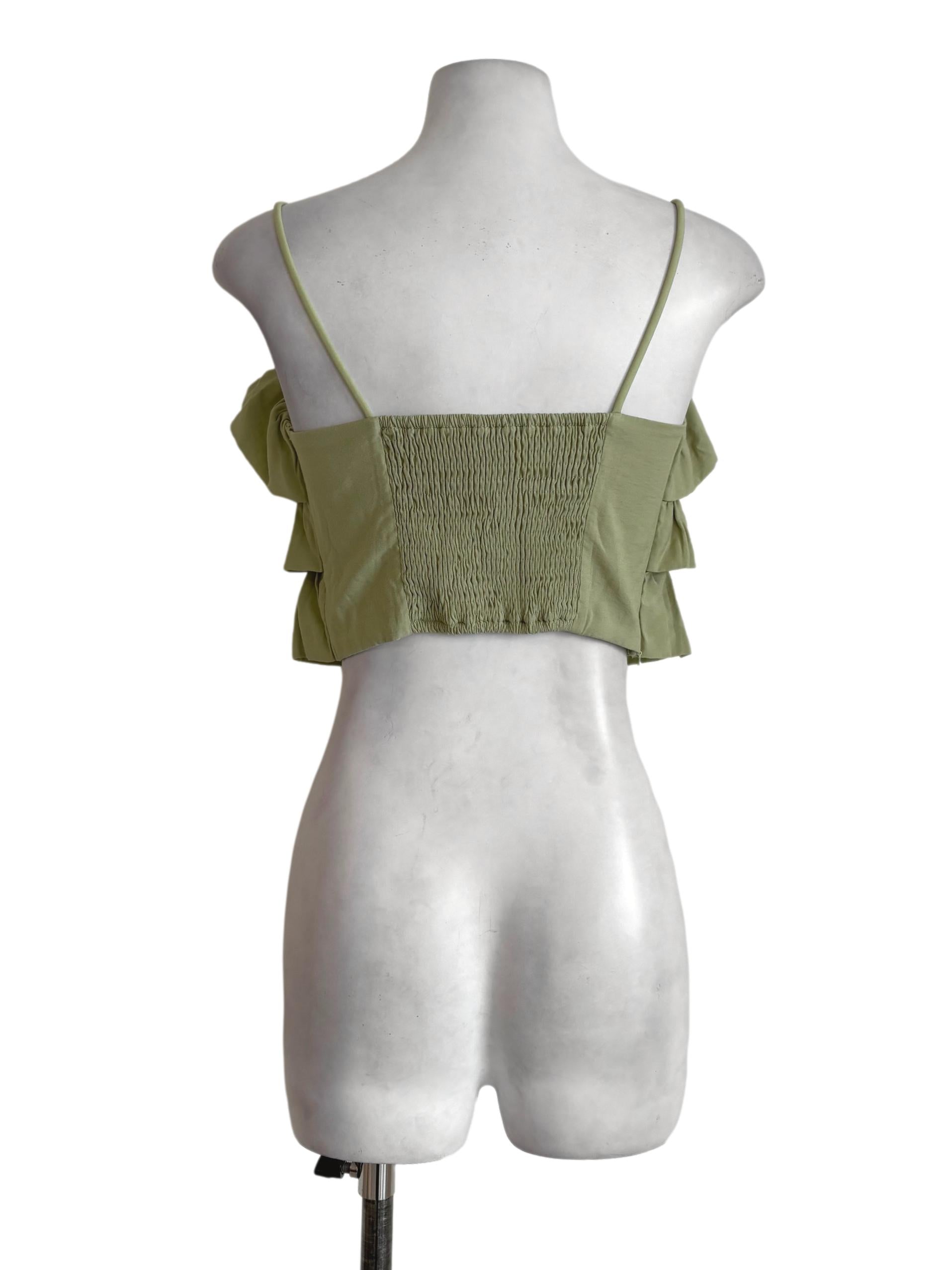 Olive Green Layered Ruffle Top