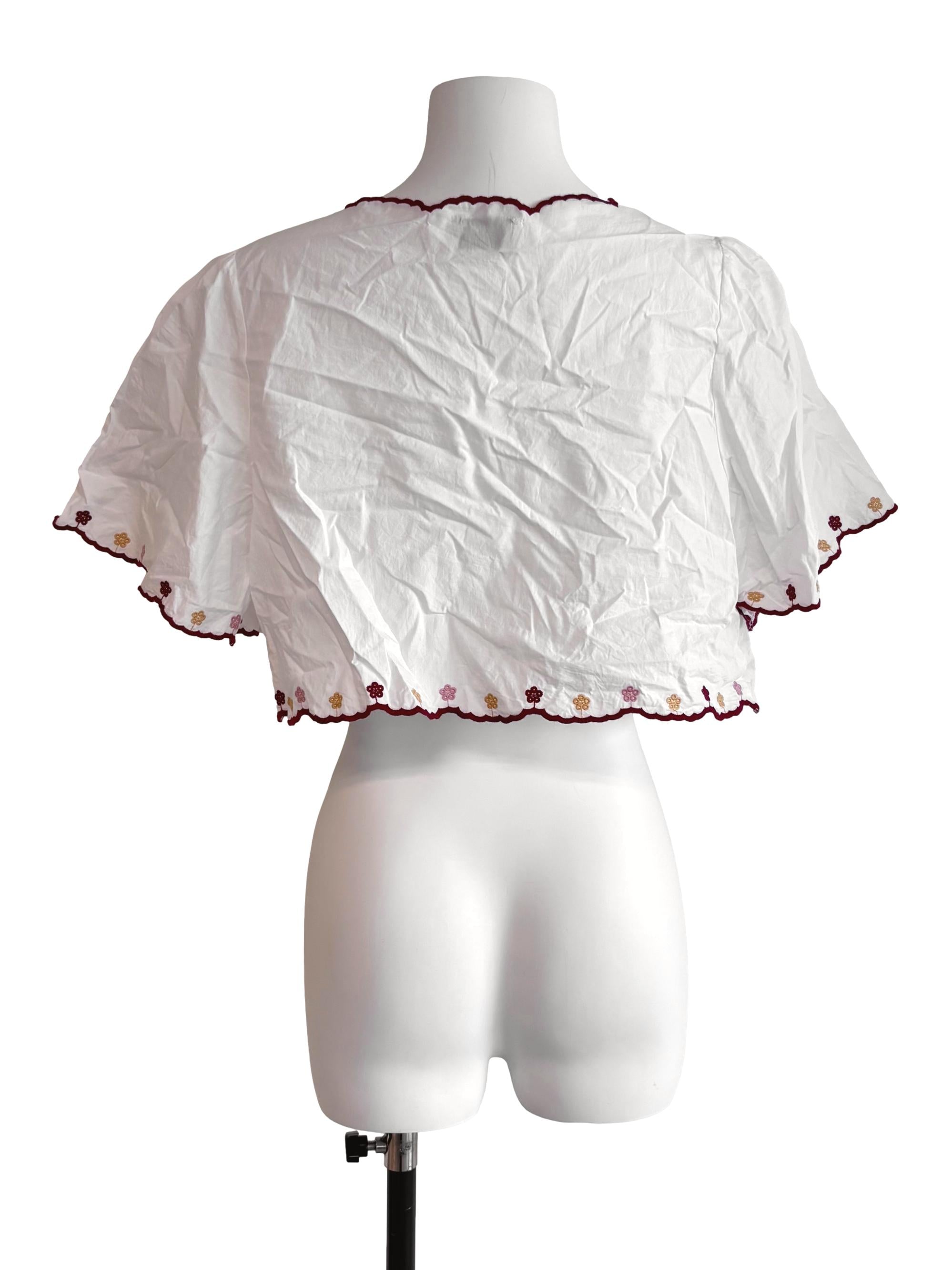 White Daisy Embroidery Tie Crop Top