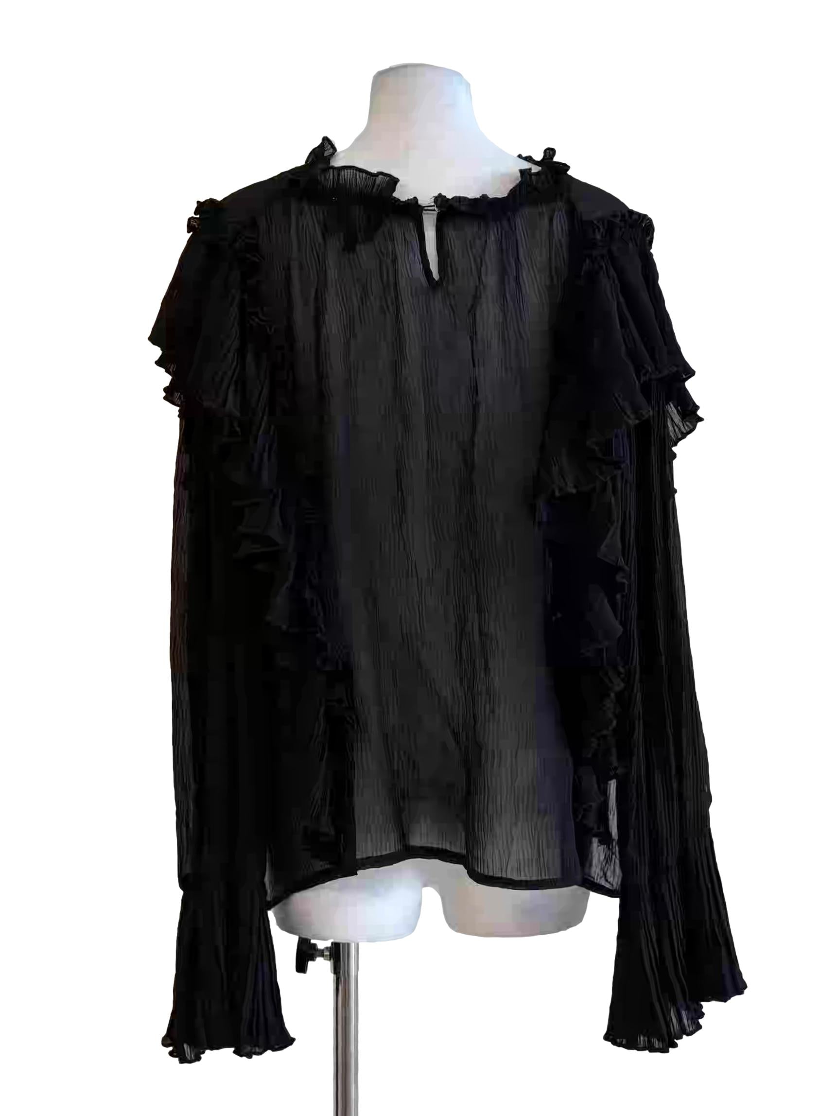 Black Long Sleeve Sheer Blouse