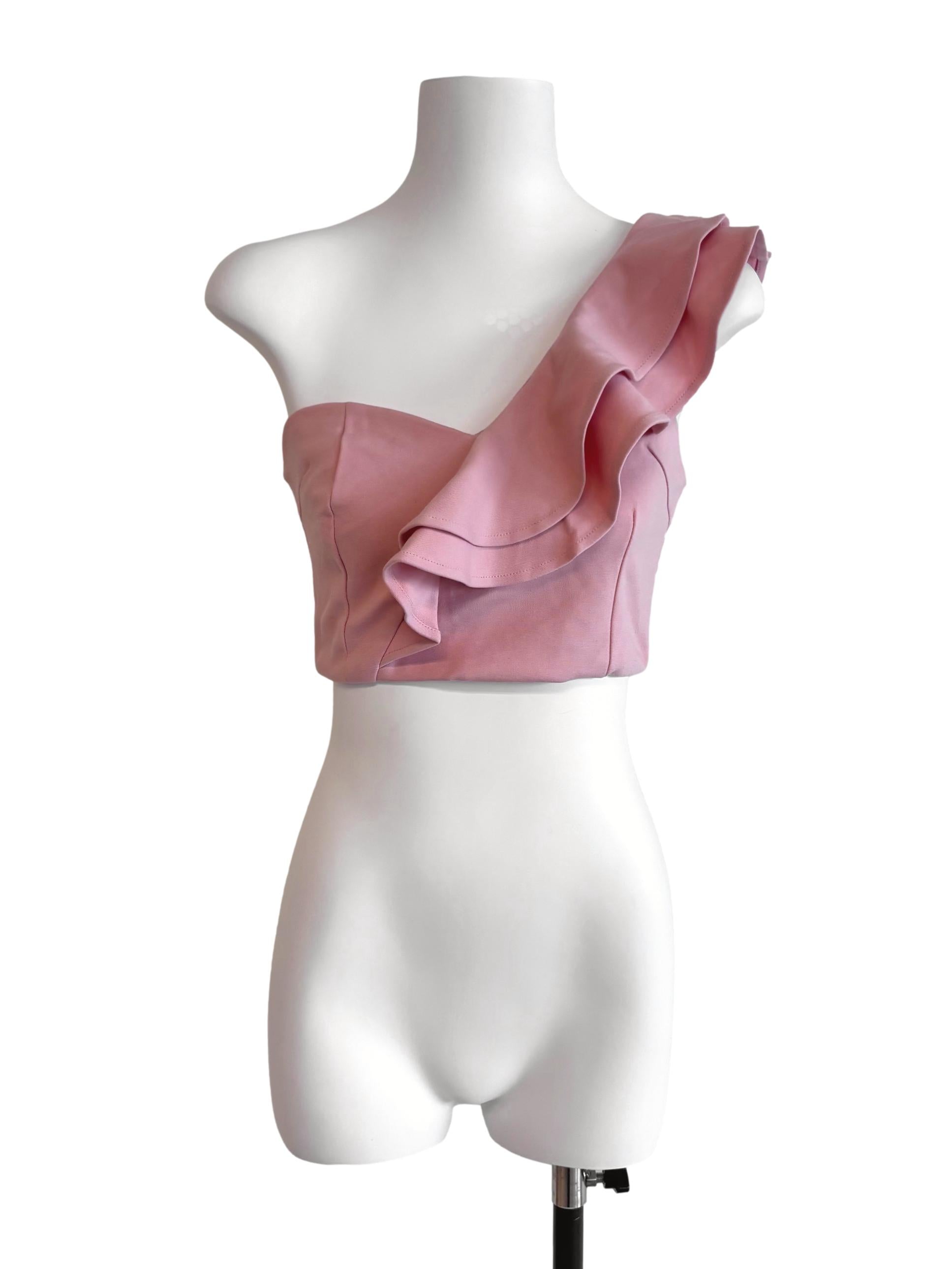 Peach Pink One Shoulder Ruffle Crop Top