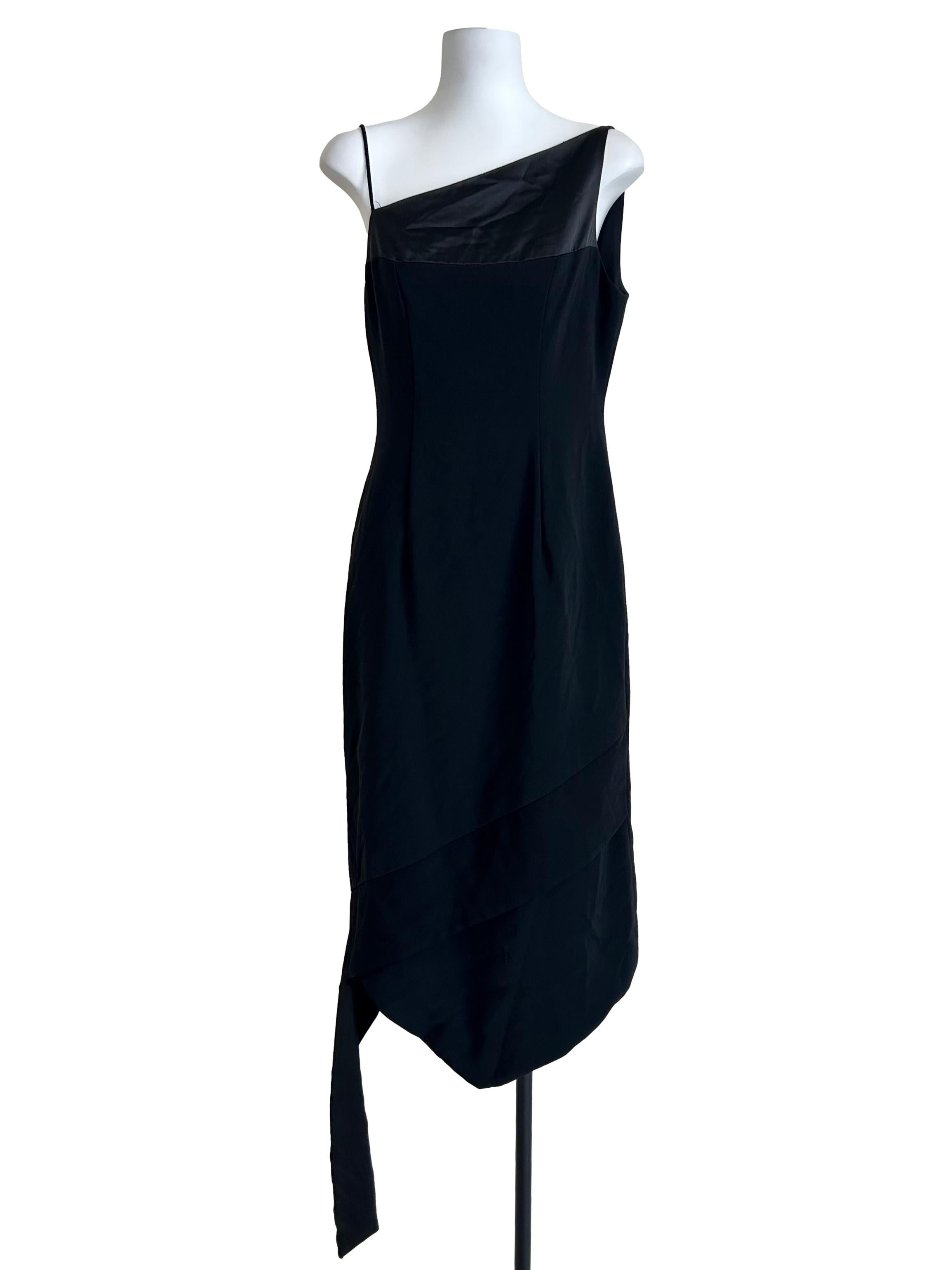 Black One Shoulder Asymmetric Dress