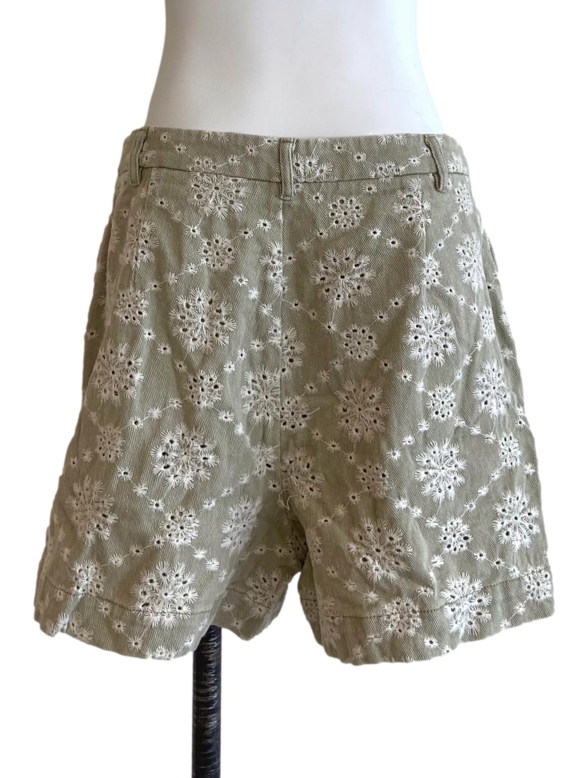 Sage Green Floral Embroidery Shorts LB