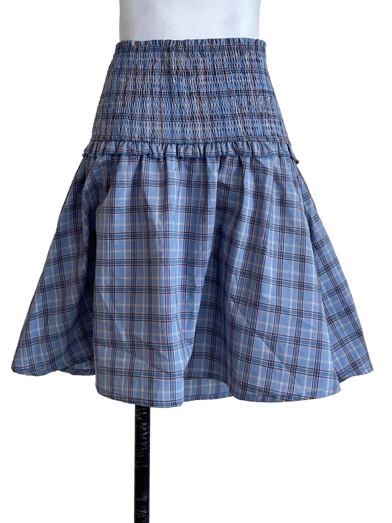 Admiral Blue Checkered A-Line Skirt
