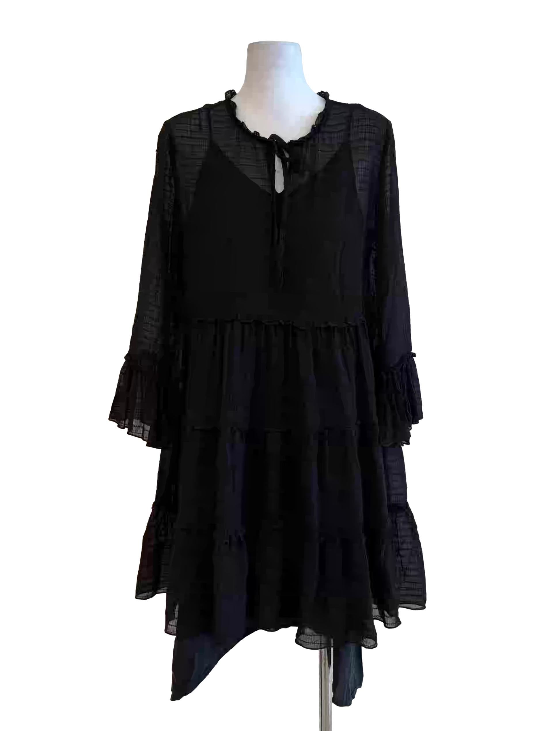 Black Lined Long Sleeve Sheer Dress