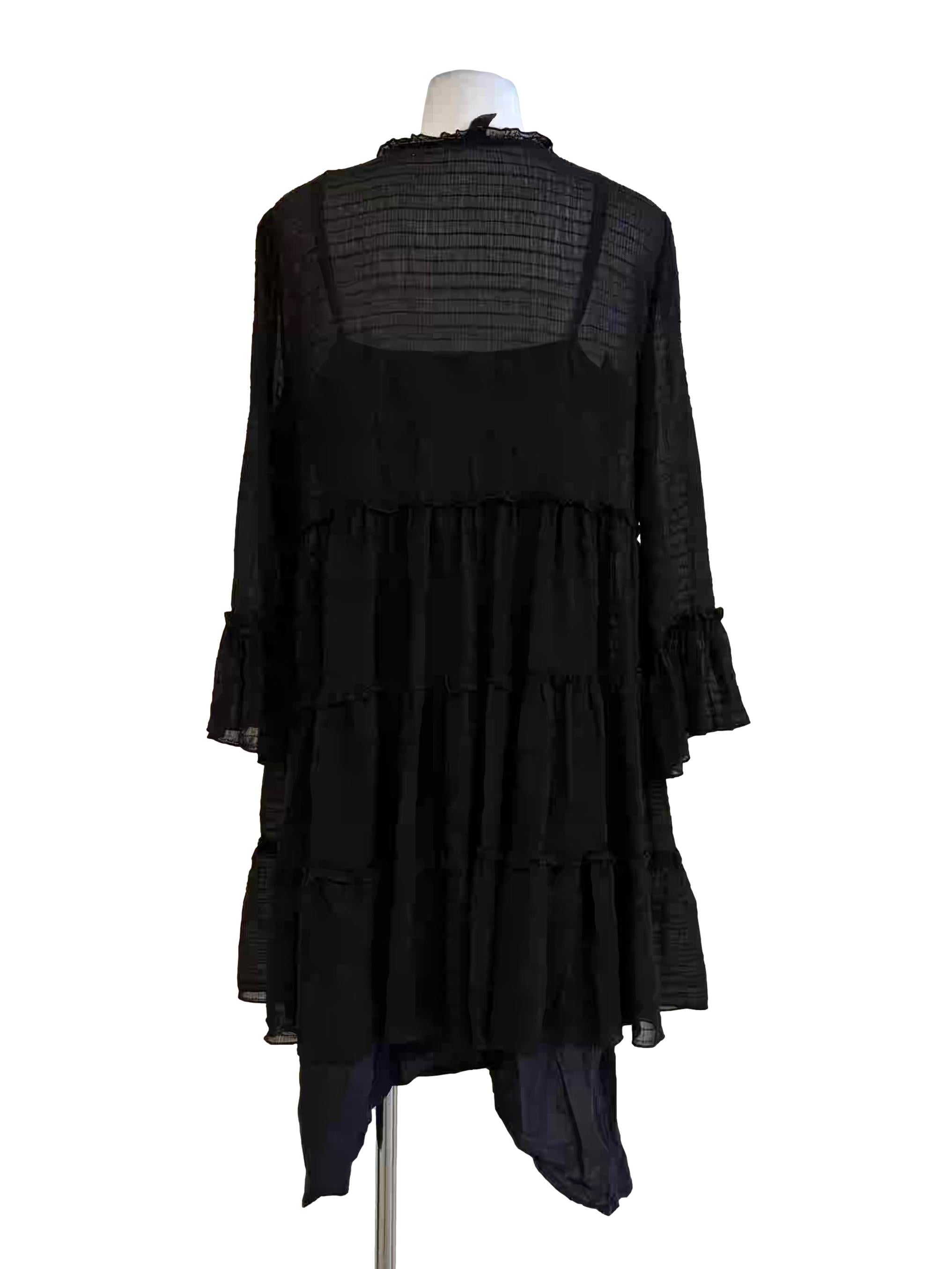 Black Lined Long Sleeve Sheer Dress