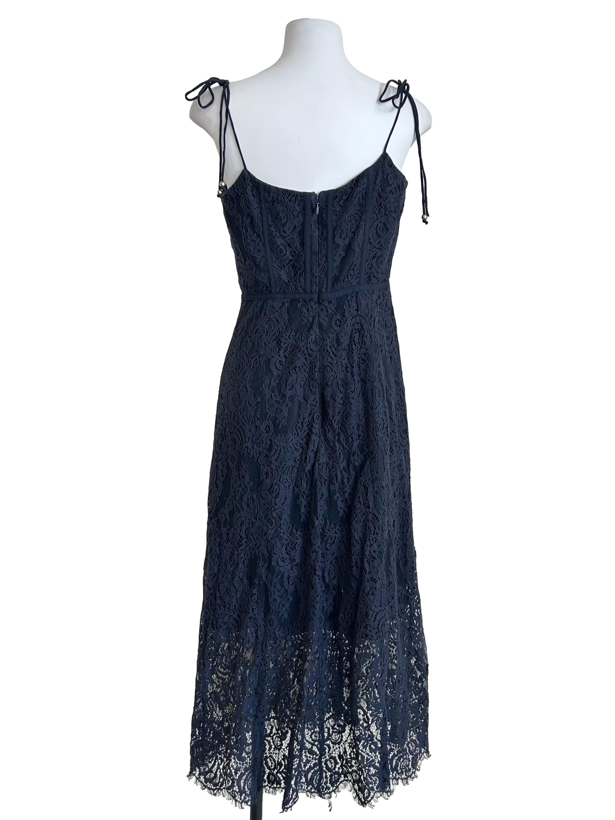 Navy Blue Guipure Lace Slip Dress