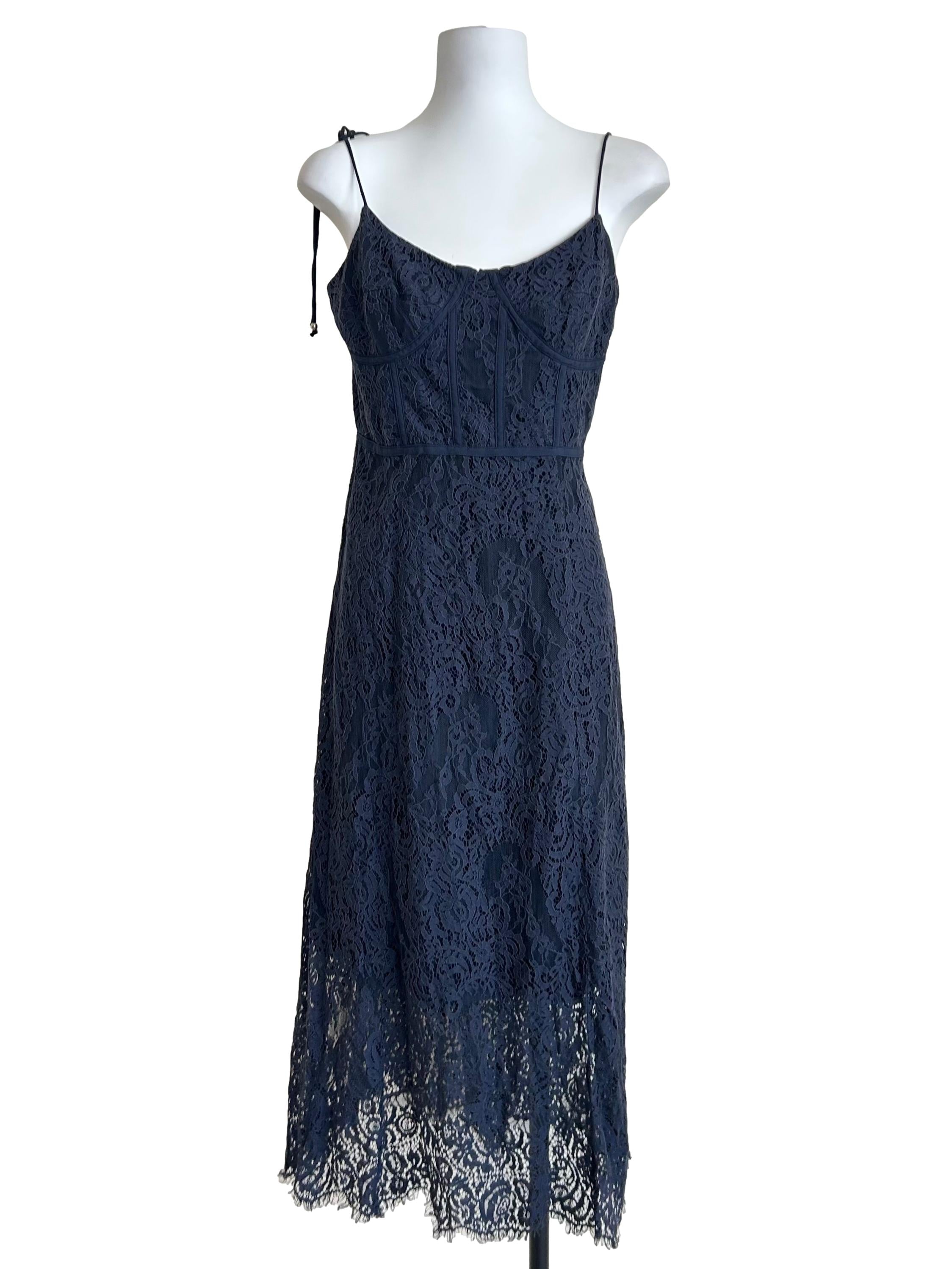 Navy Blue Guipure Lace Slip Dress