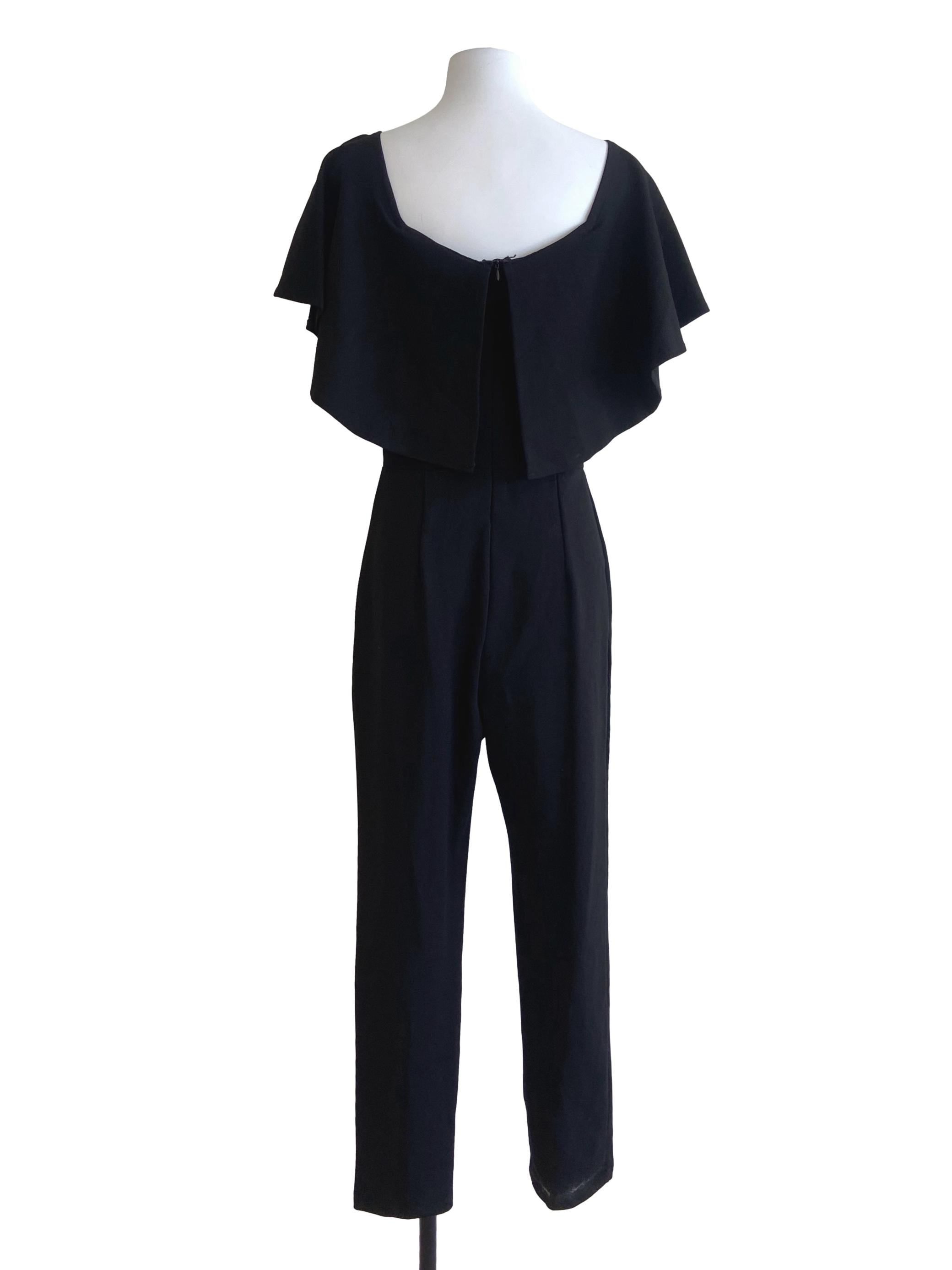 Black Ruffled Neck Long Jumpsuit