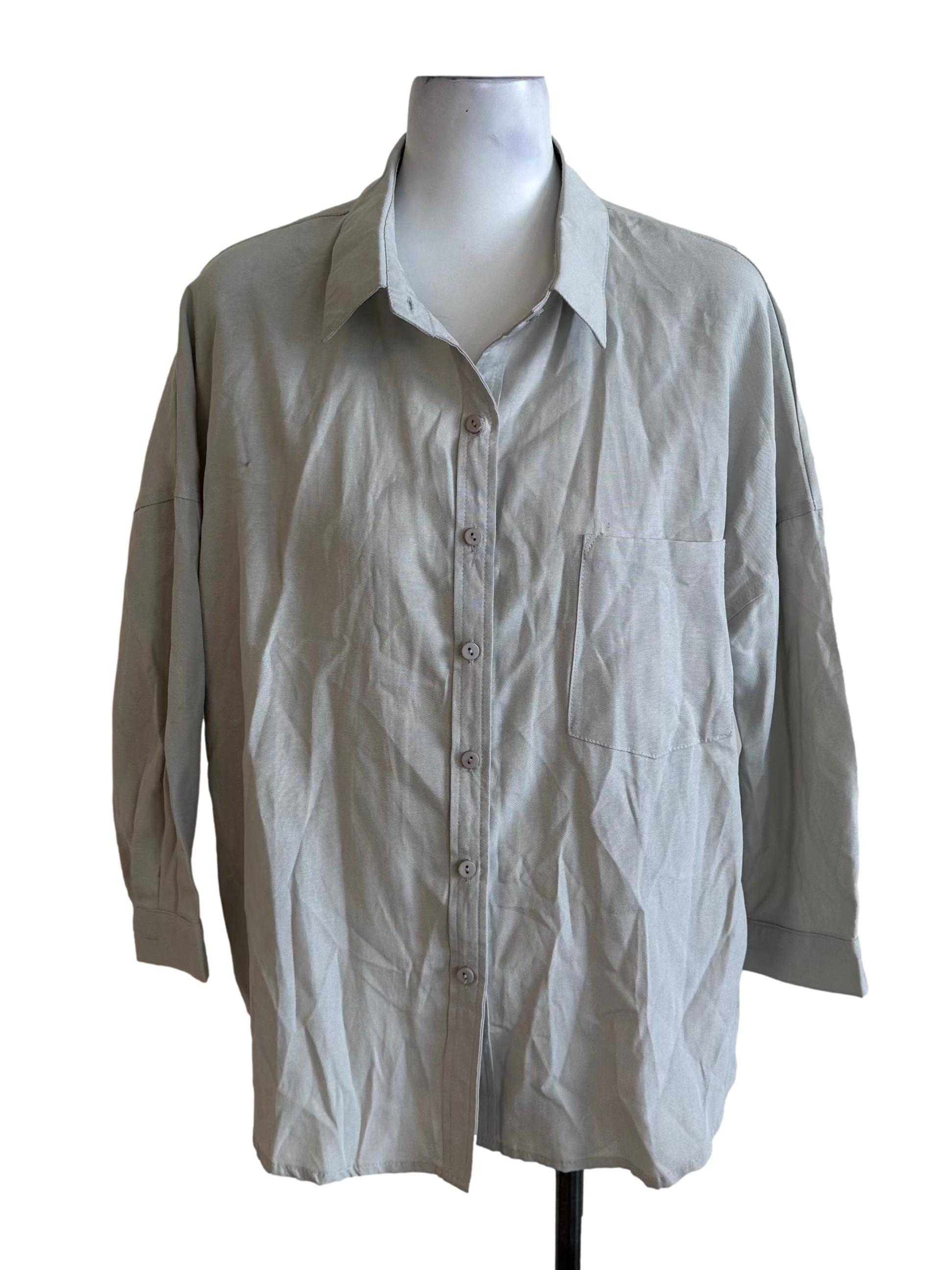 Ash Grey Collar Button Long Sleeve Top TTR
