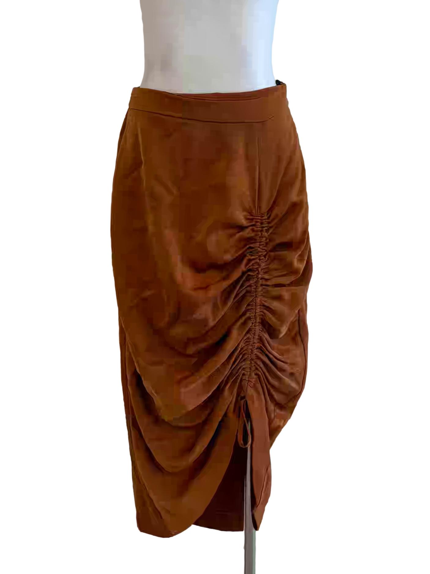 Copper Brown Ruched Midi Skirt