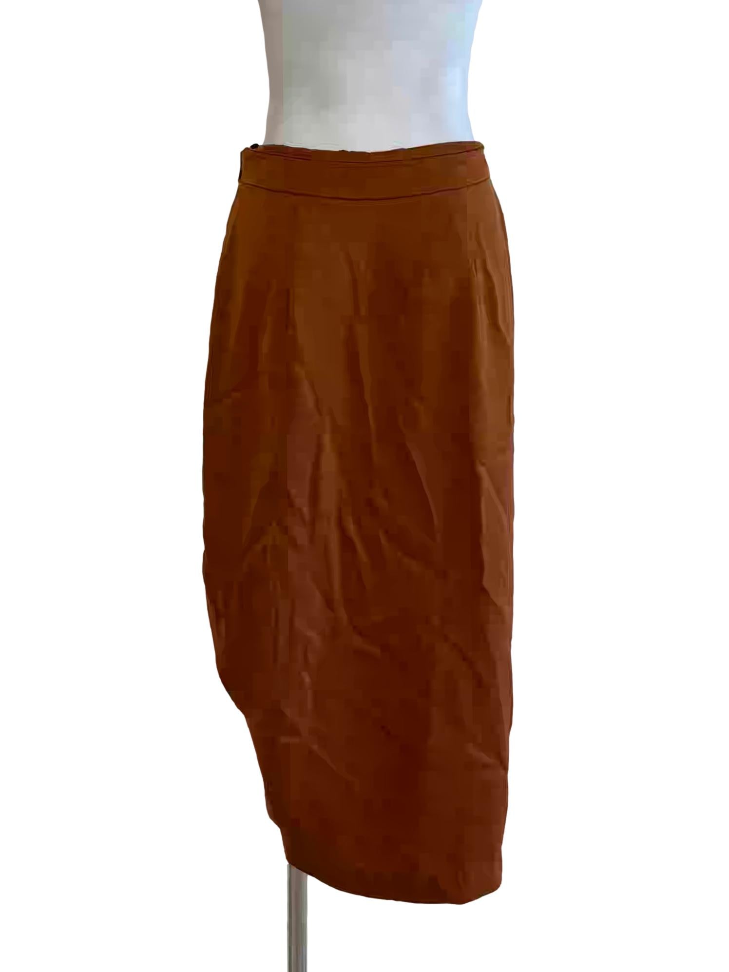 Copper Brown Ruched Midi Skirt