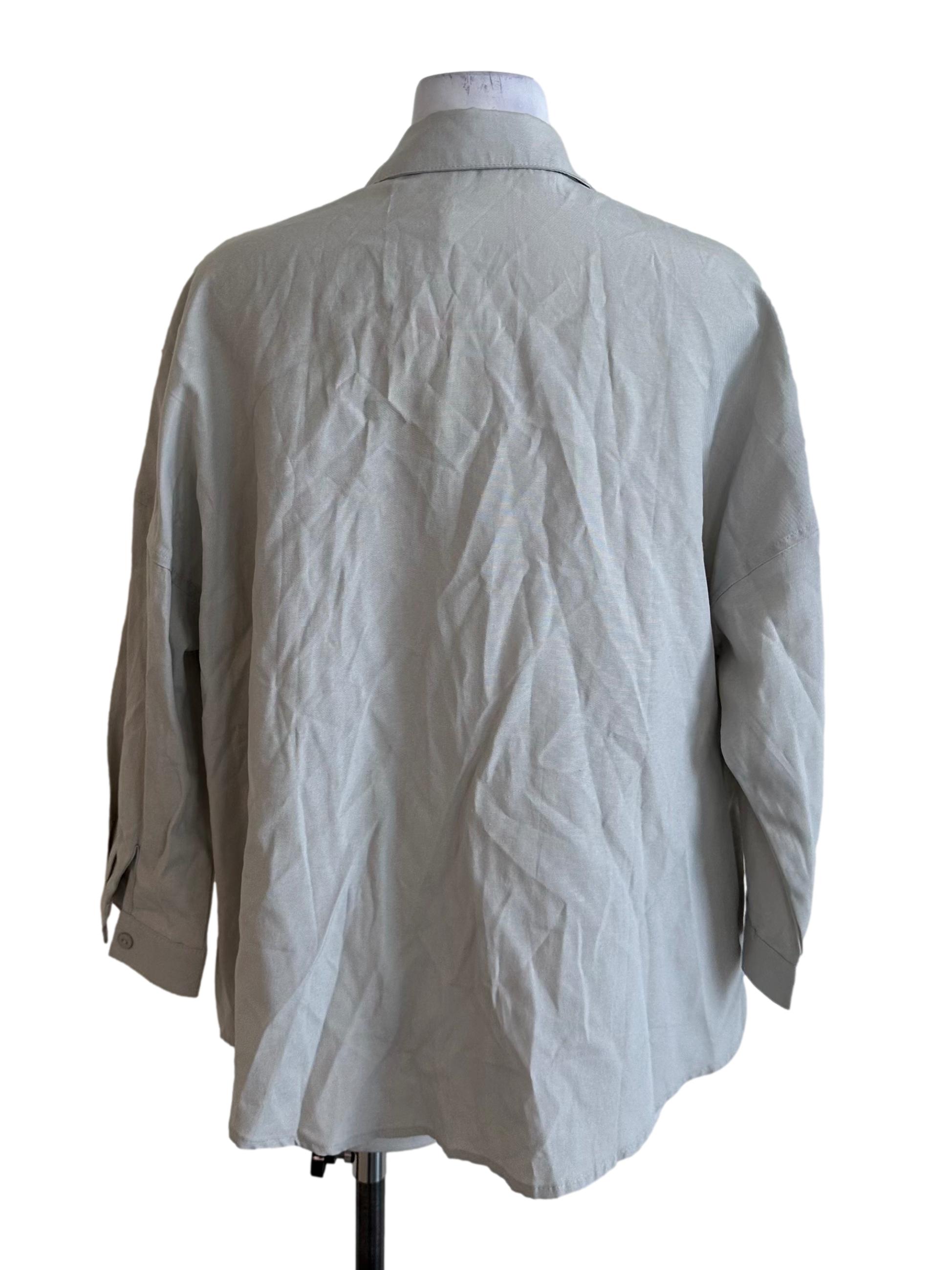 Ash Grey Collar Button Long Sleeve Top TTR