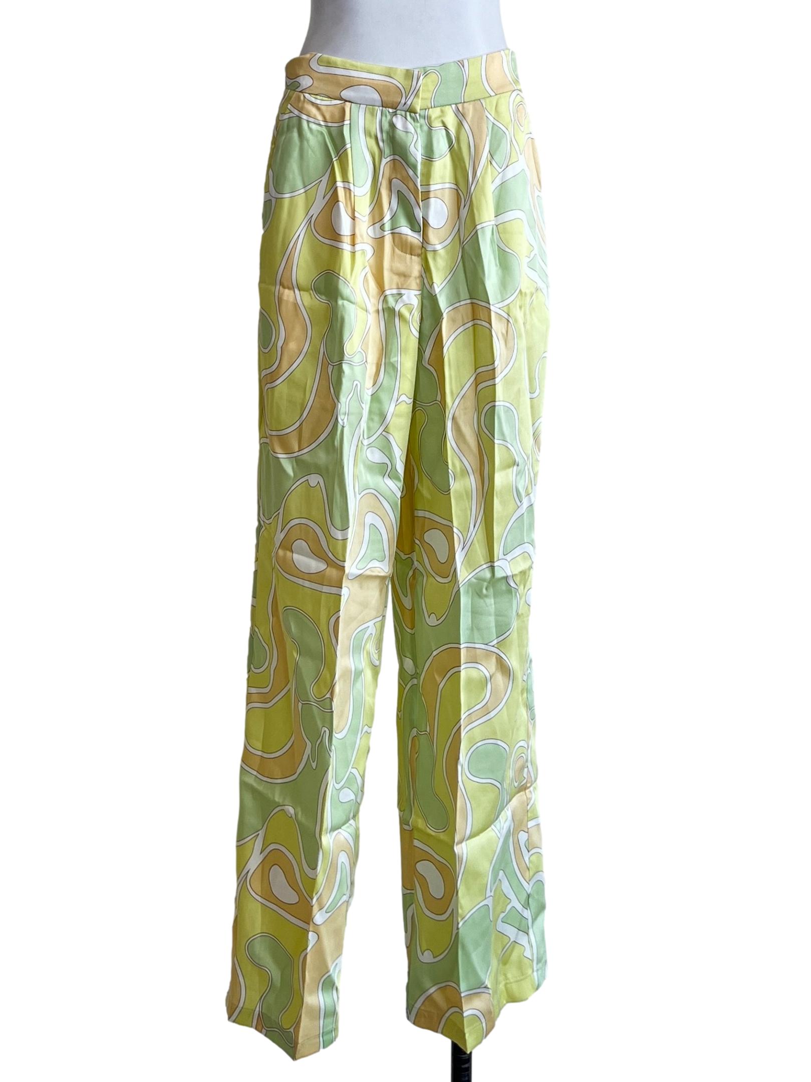 Lime Green Pattern Wide Leg Pants