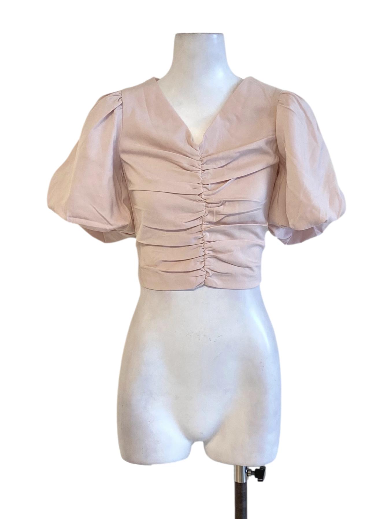 Light Lemonade Pink Wrap V-Neck Puffed Cropped Top