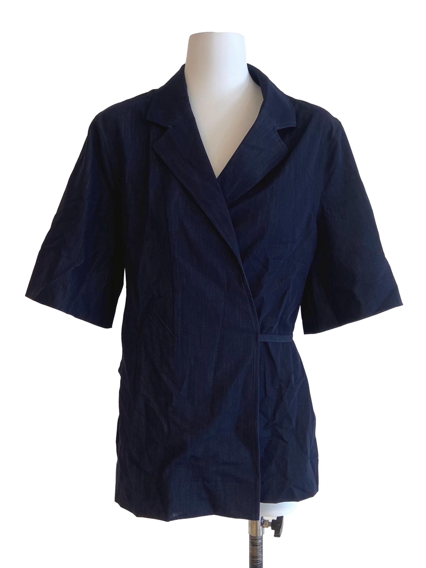 Navy Blue Wrap Slit Blouse LB