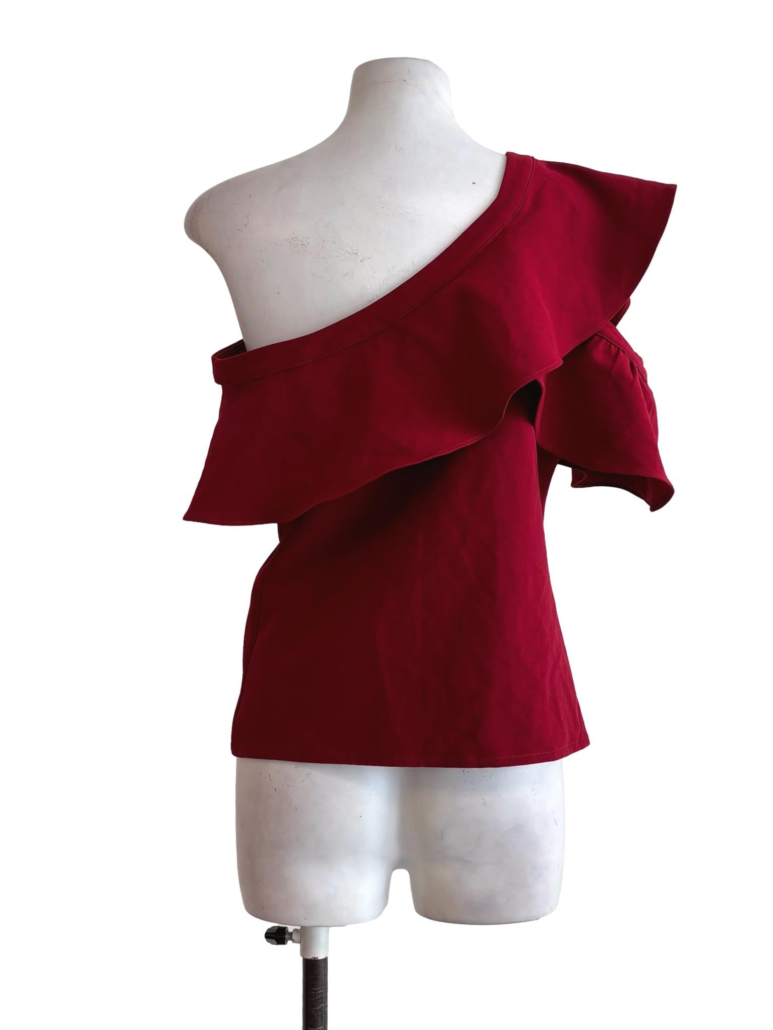Crimson Red Asymmetrical Off-Shoulder Top