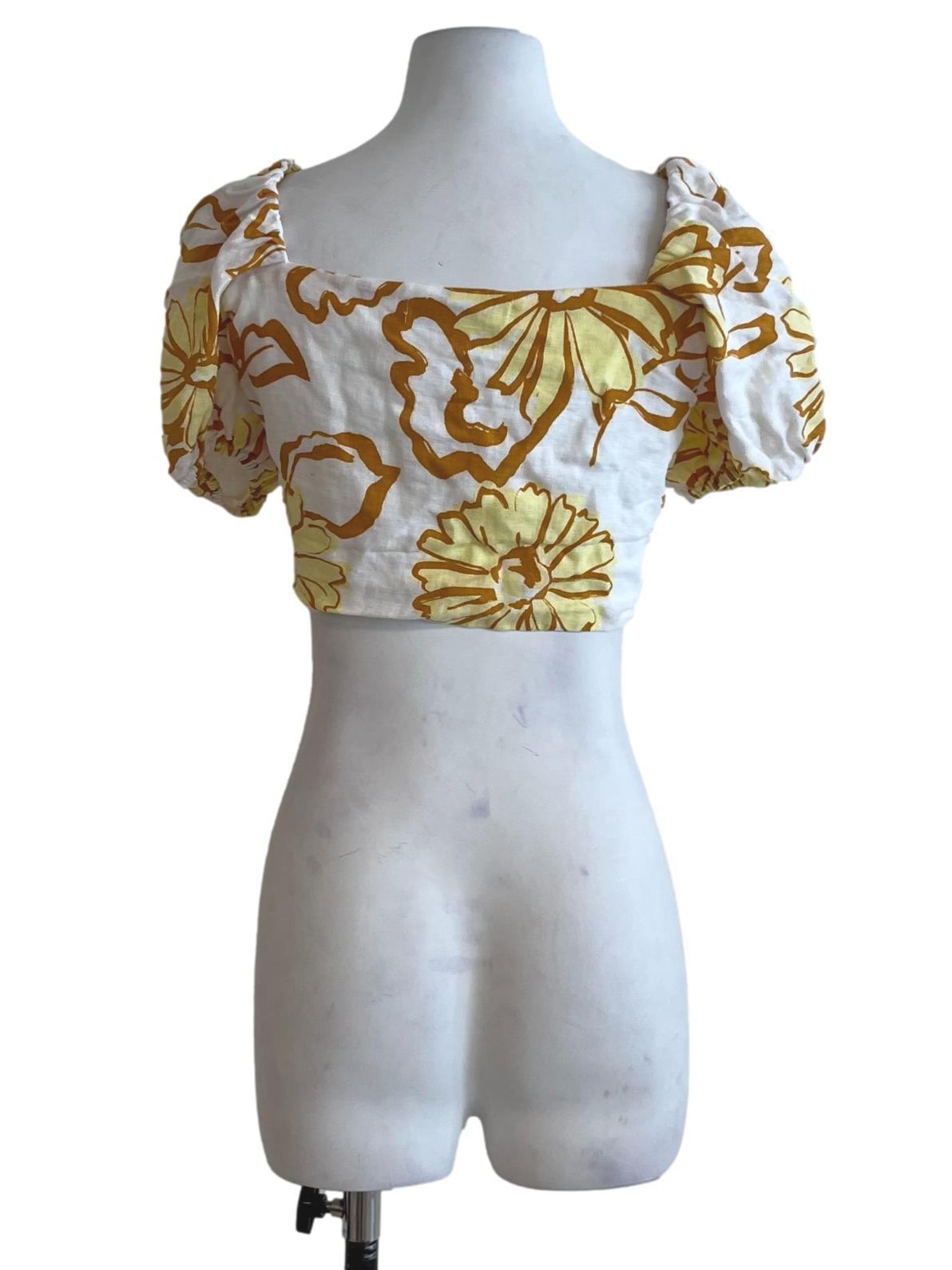 White Yellow Linen Eva Crop Top