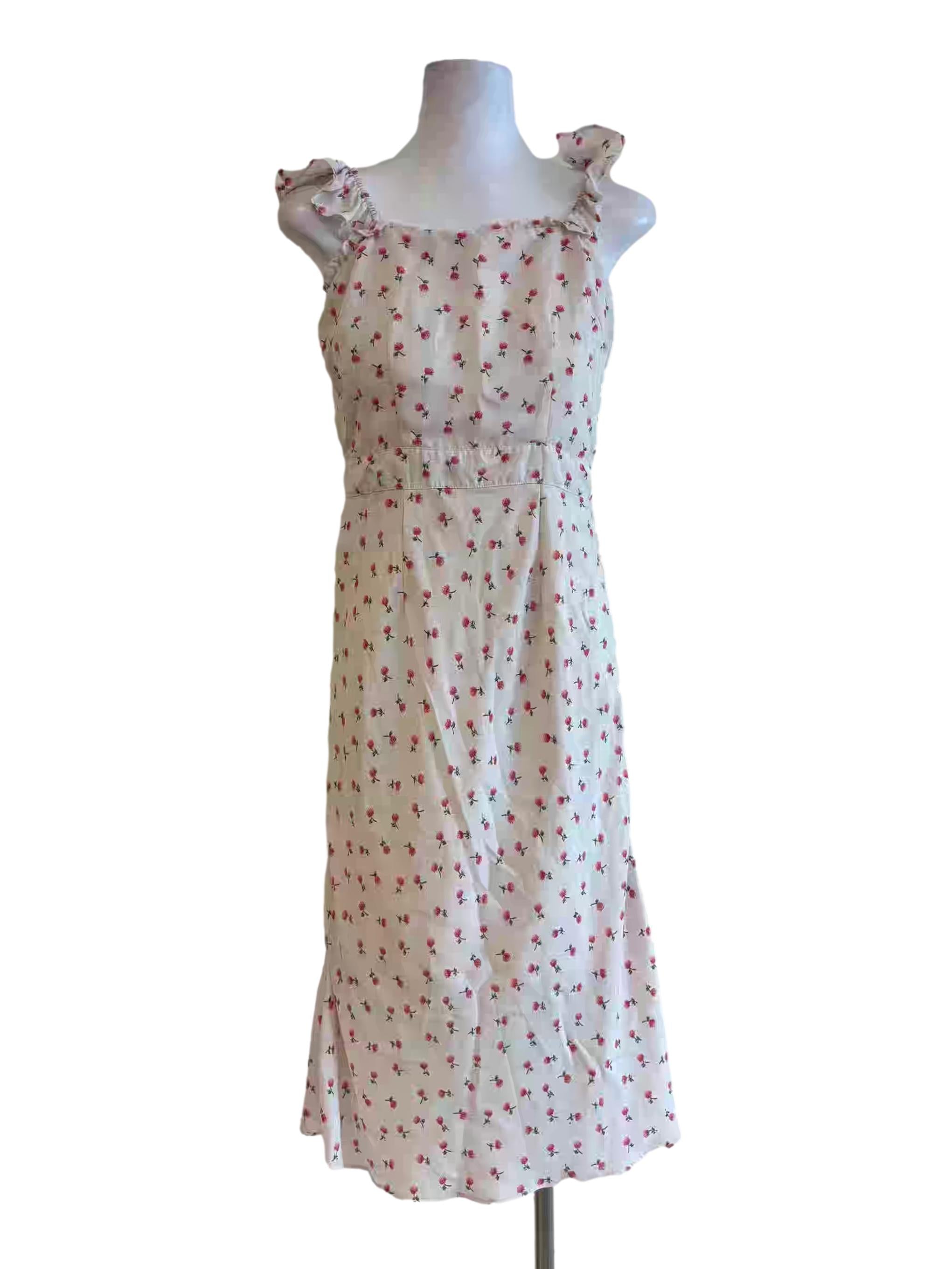 Powder White Pink Floral A-Line Dress