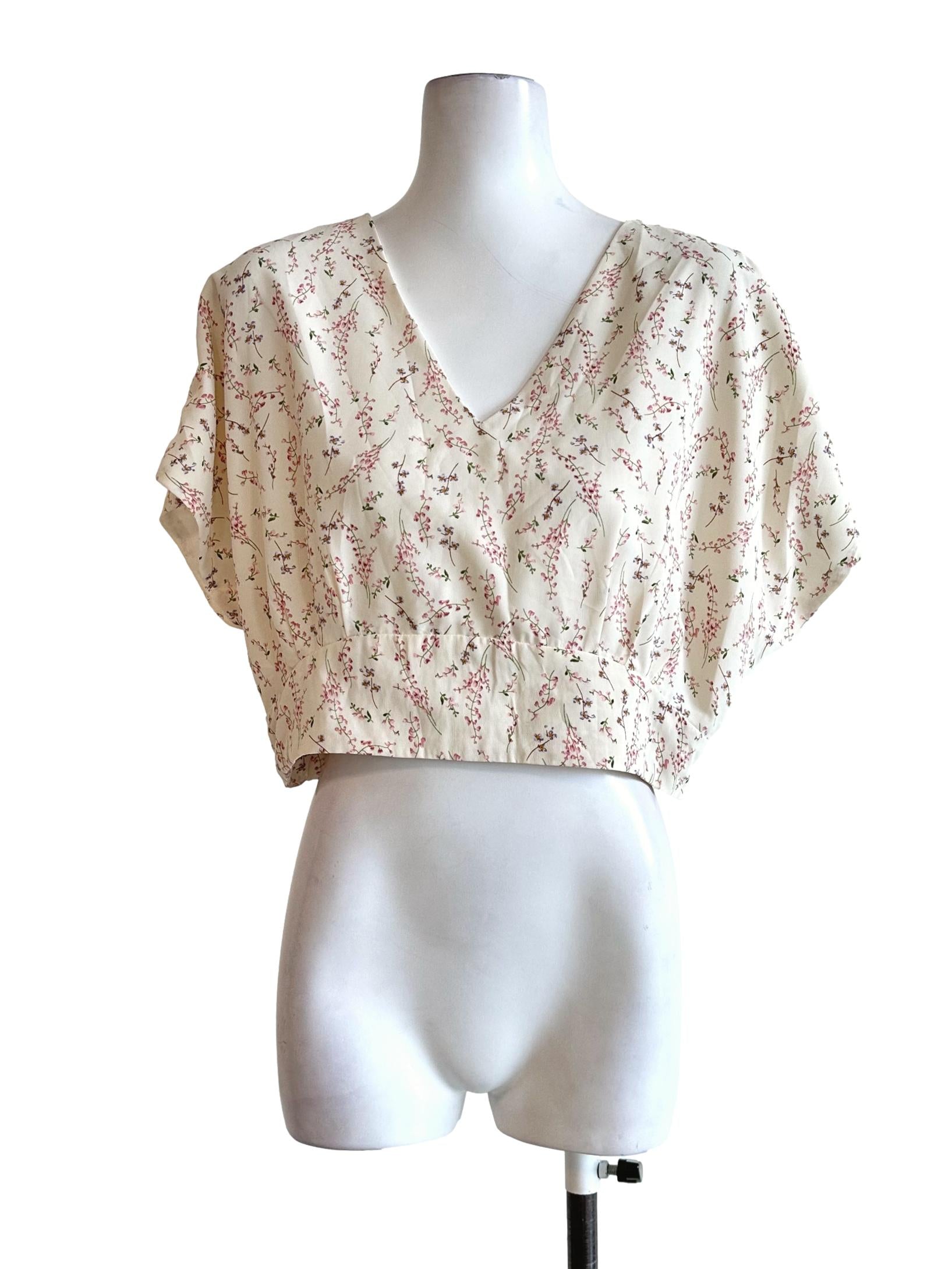 Egg Shell White Flower Printed Top
