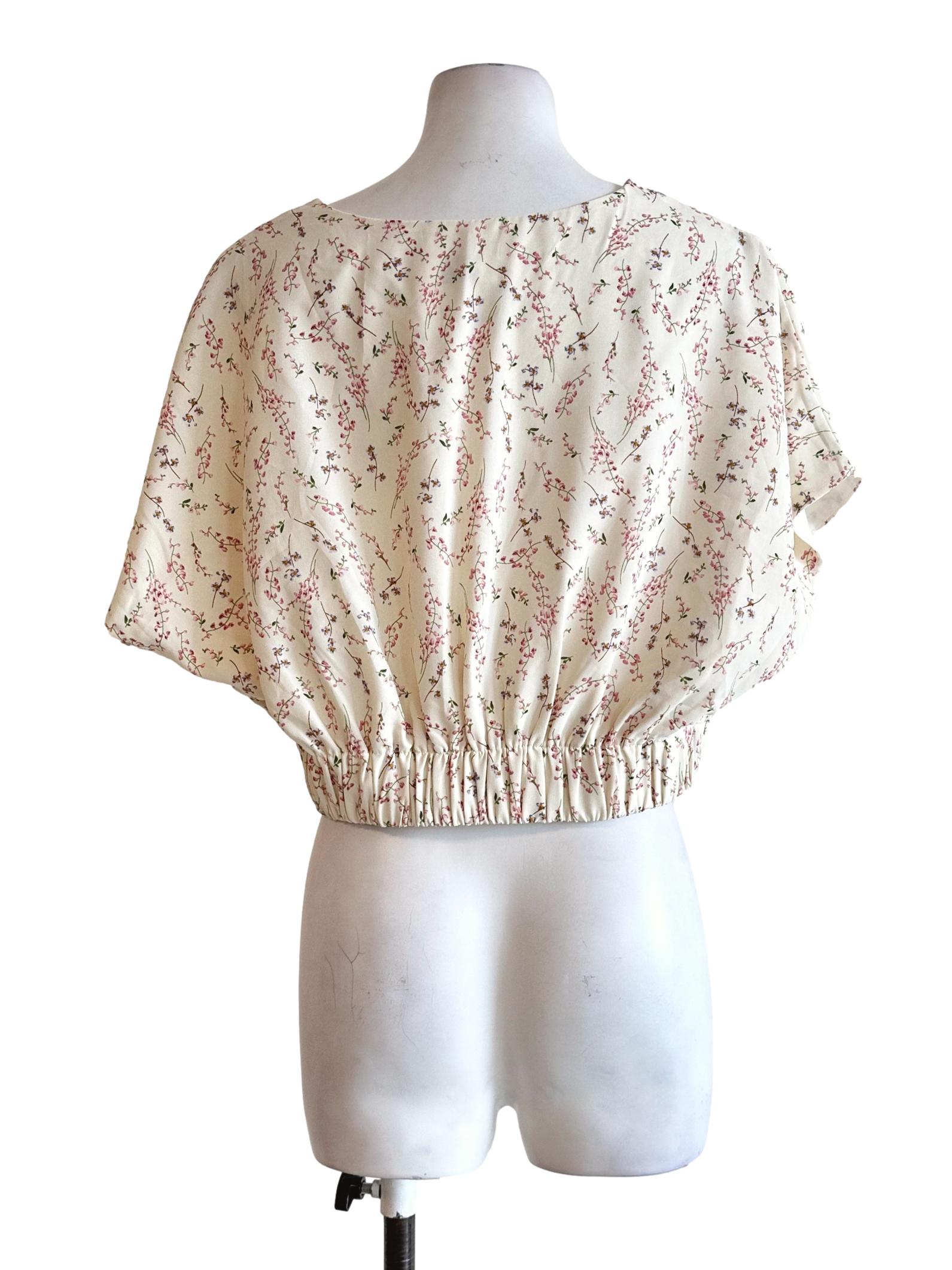 Egg Shell White Flower Printed Top
