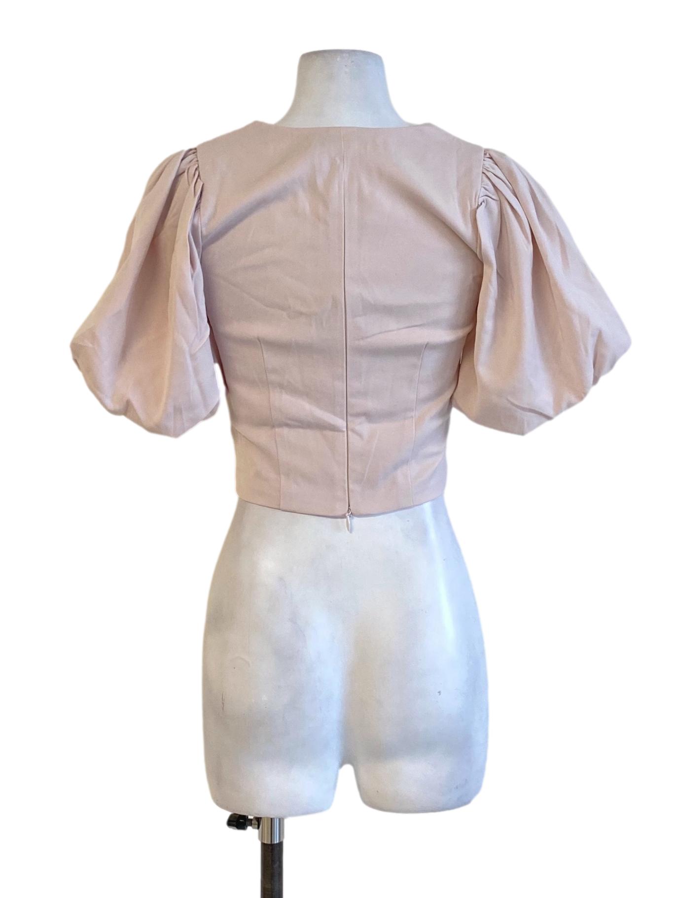 Light Lemonade Pink Wrap V-Neck Puffed Cropped Top