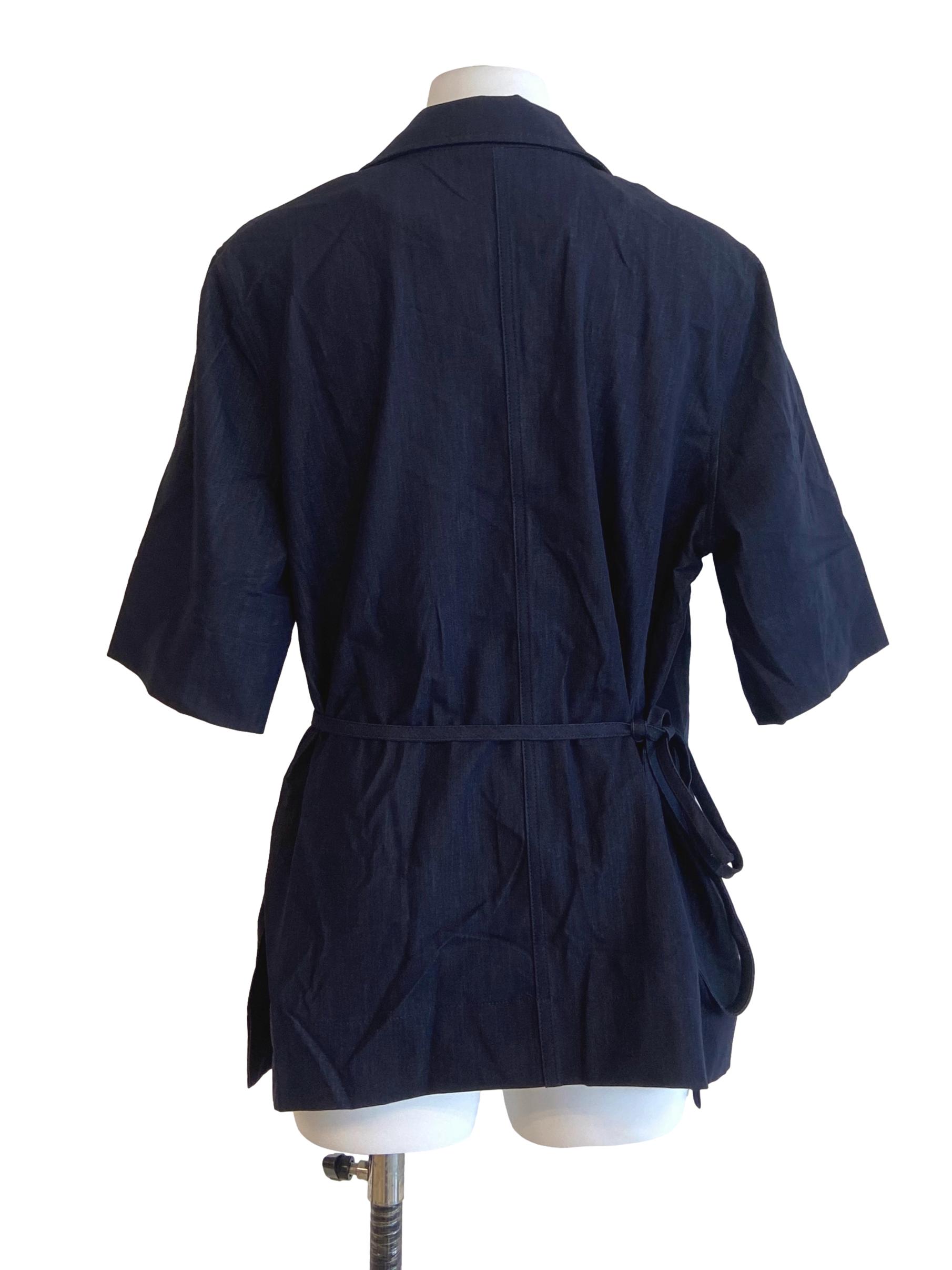 Navy Blue Wrap Slit Blouse LB