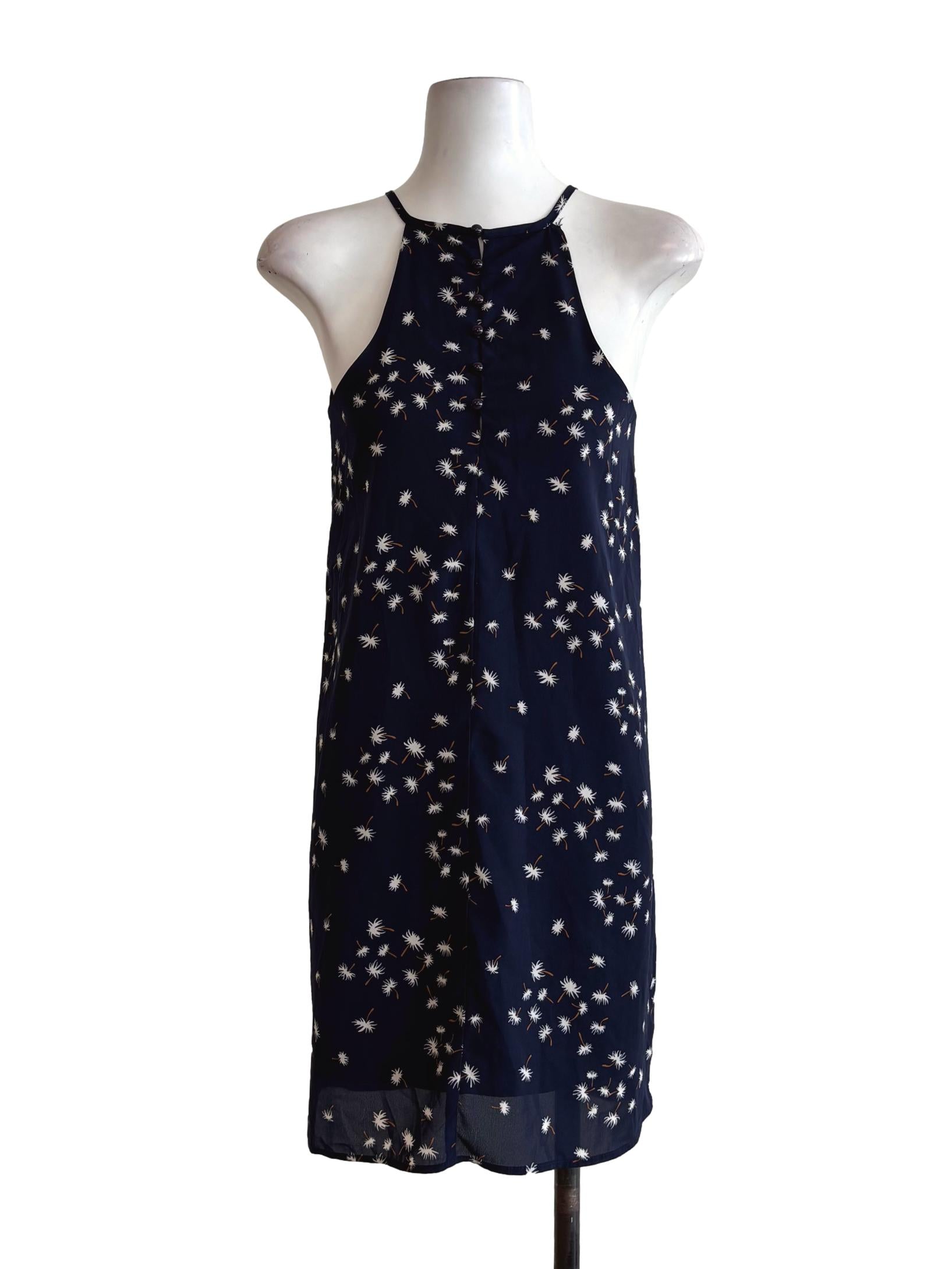 Navy Blue Apron Neck Dress