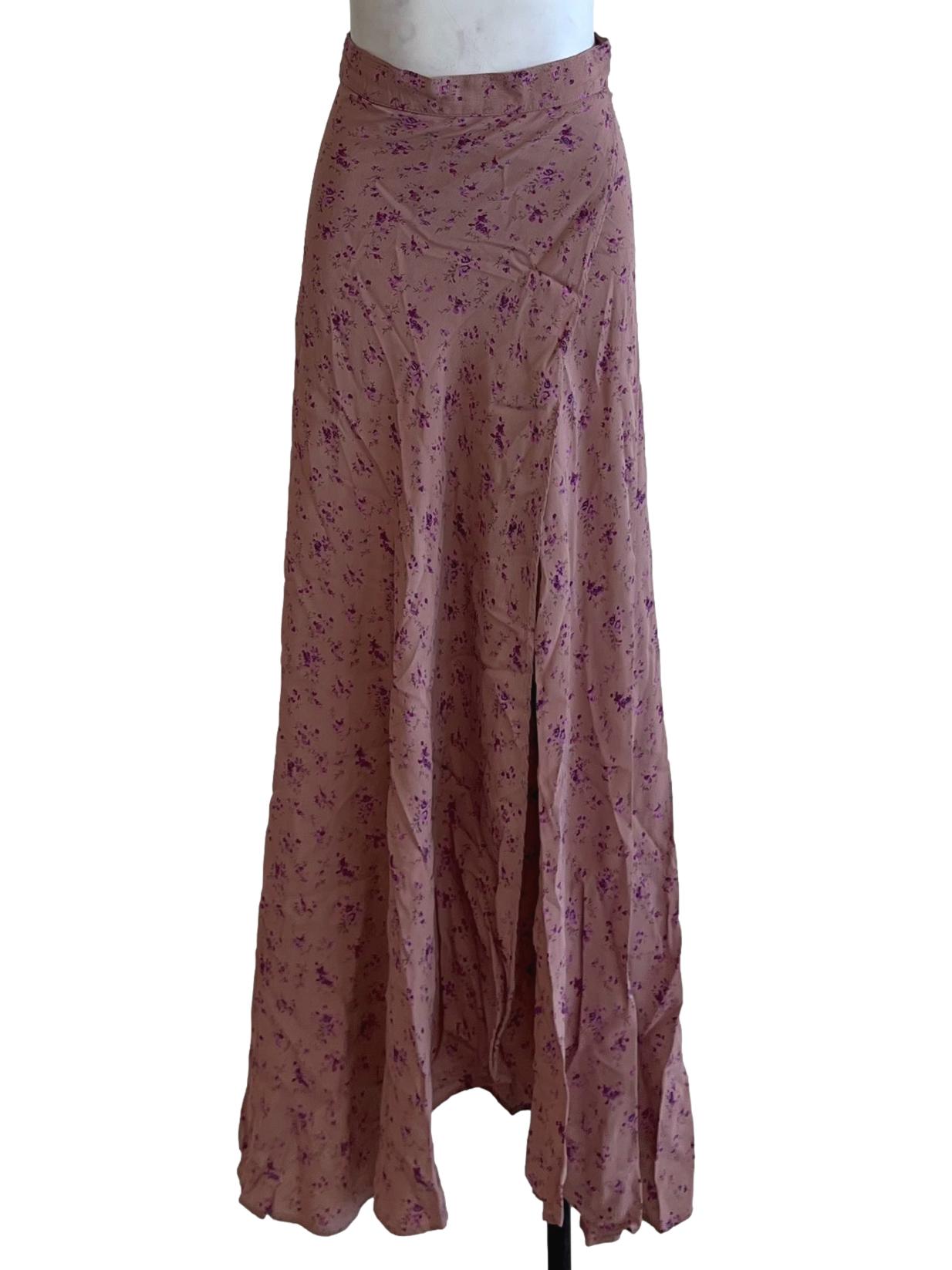 Flamingo Pink Floral High-Waisted A-Line Skirt