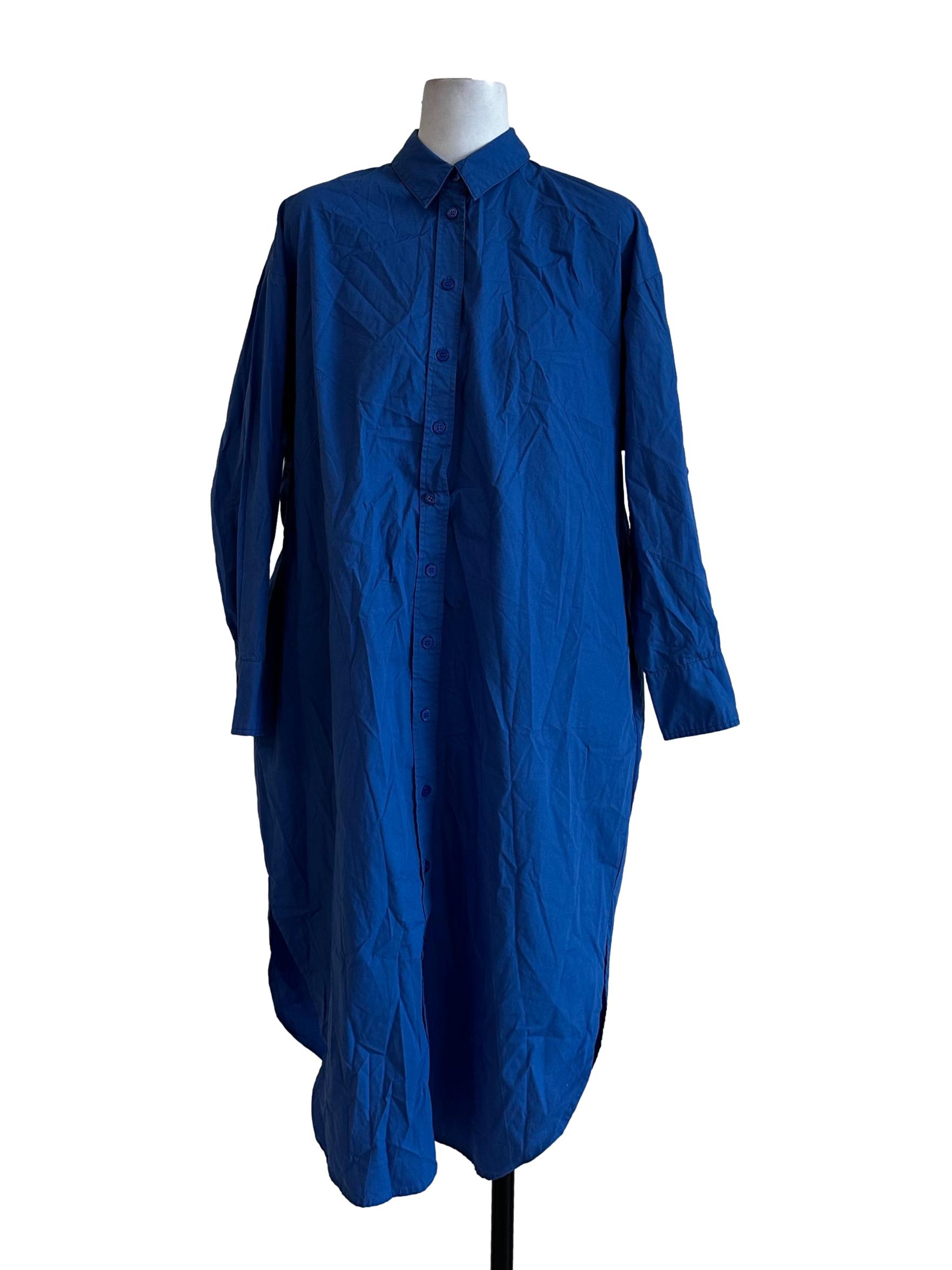 Lapis Blue Plain Shirt Dress