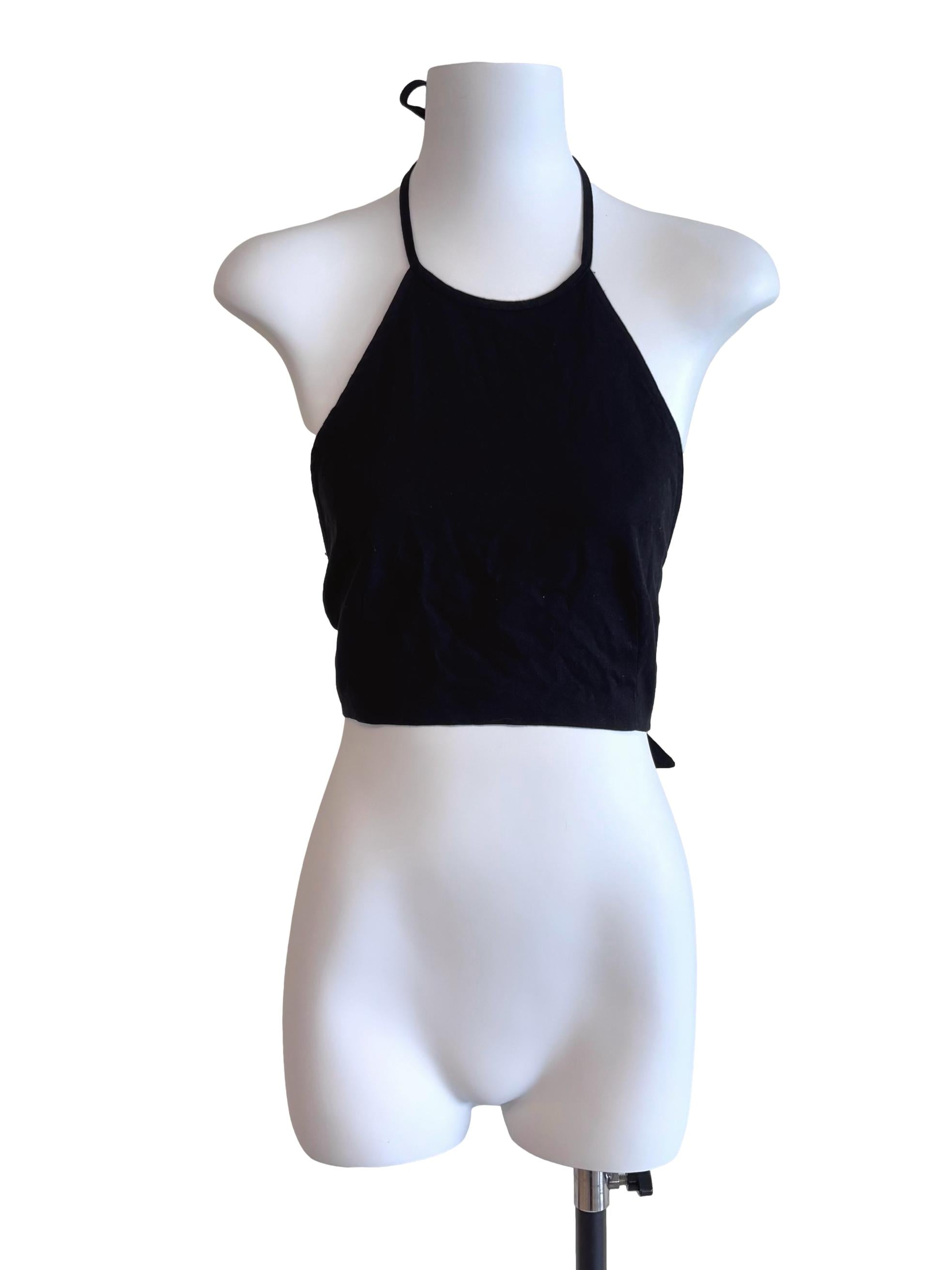 Jet Black Halter Tie Back Crop Top YHF