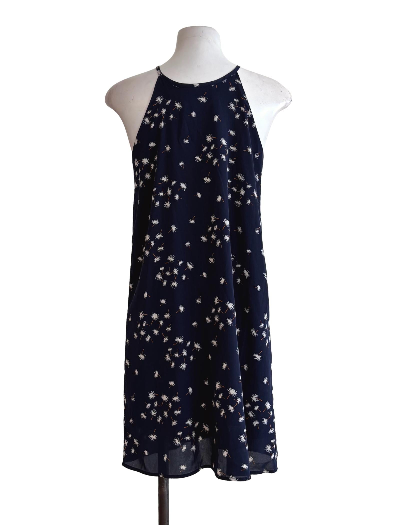 Navy Blue Apron Neck Dress