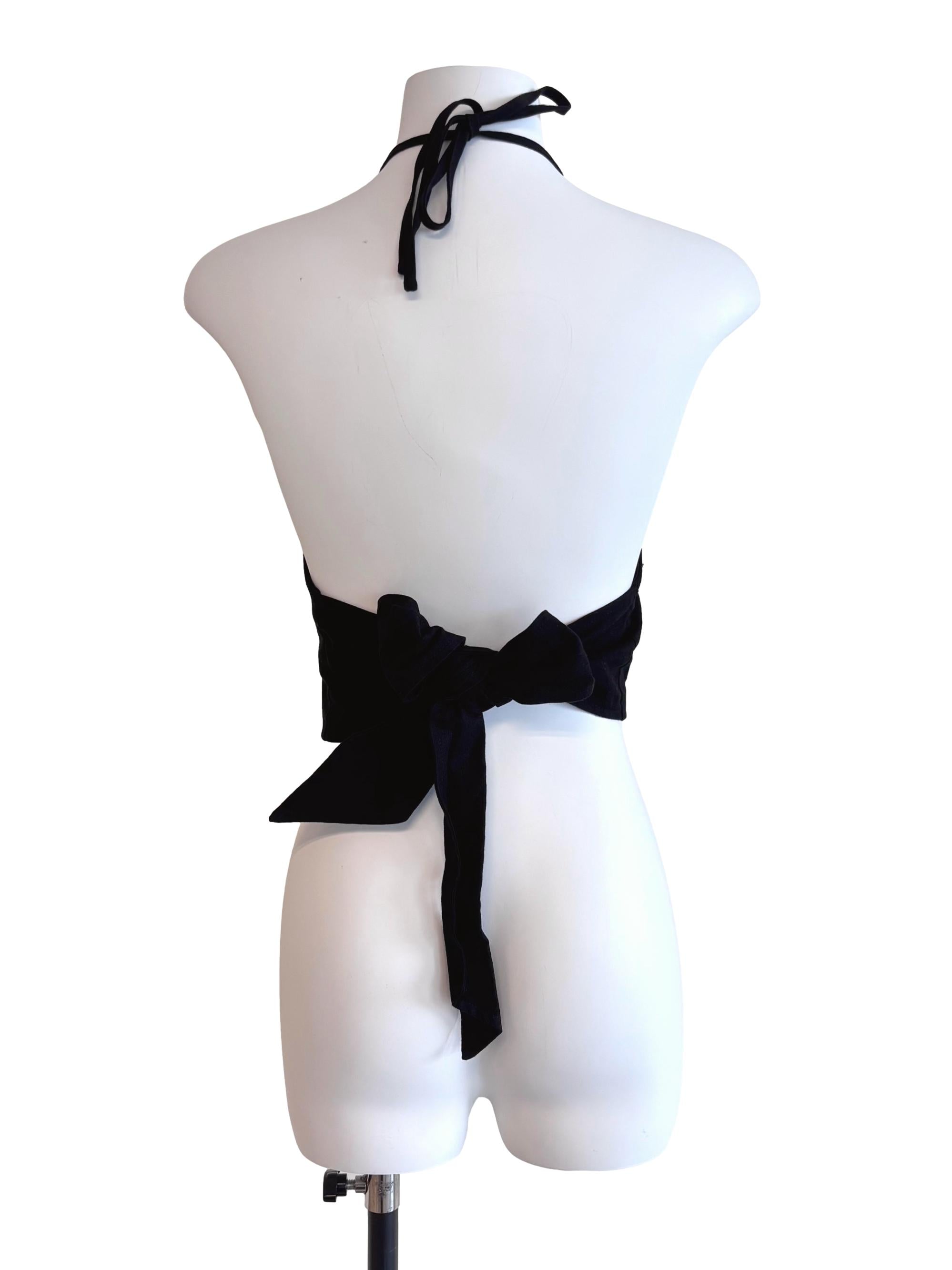 Jet Black Halter Tie Back Crop Top YHF