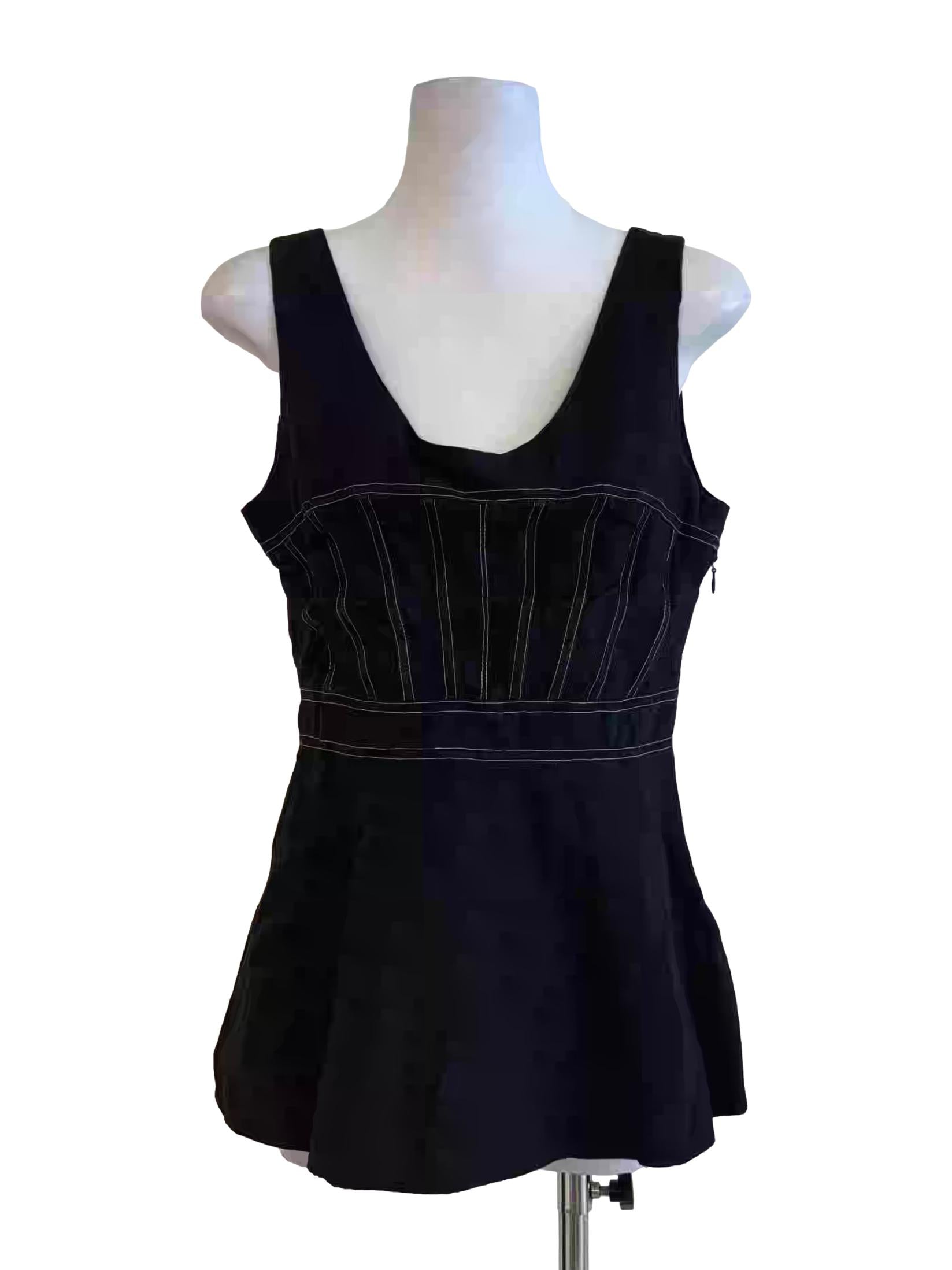 Jet Black Cotton Sculpted Top