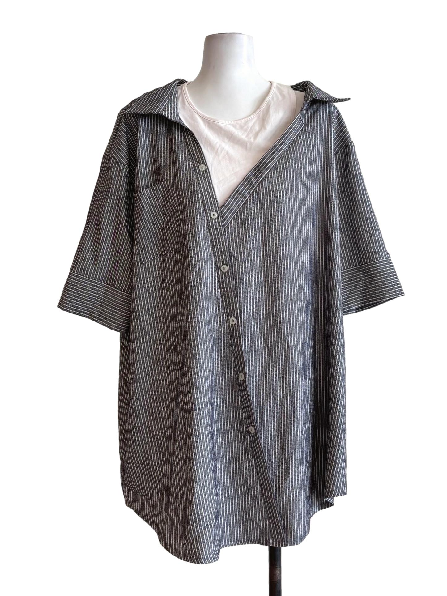 Grey Striped Oversized Buttoned Shirt Dress