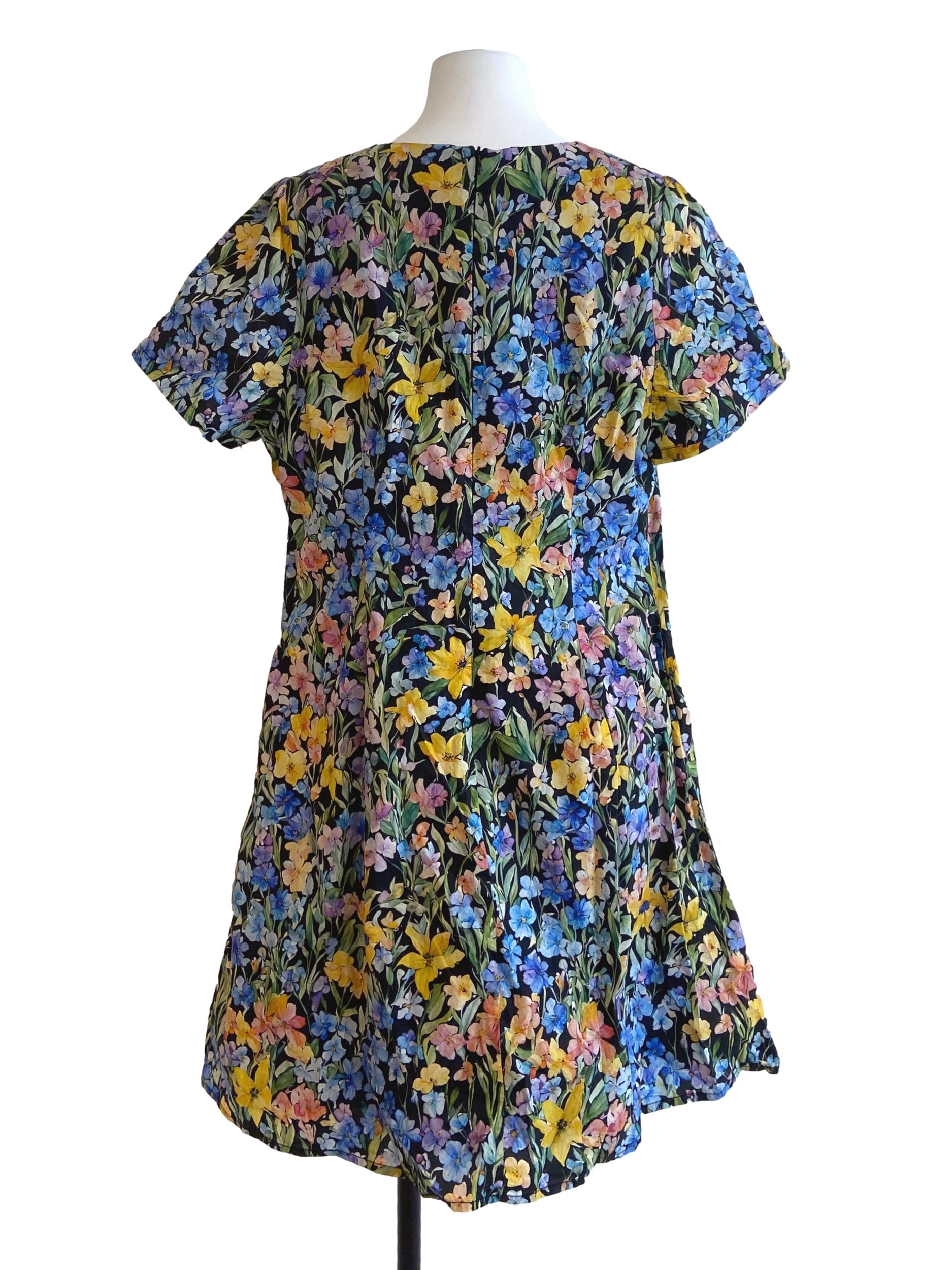 Black Colourful Floral V Neck Dress