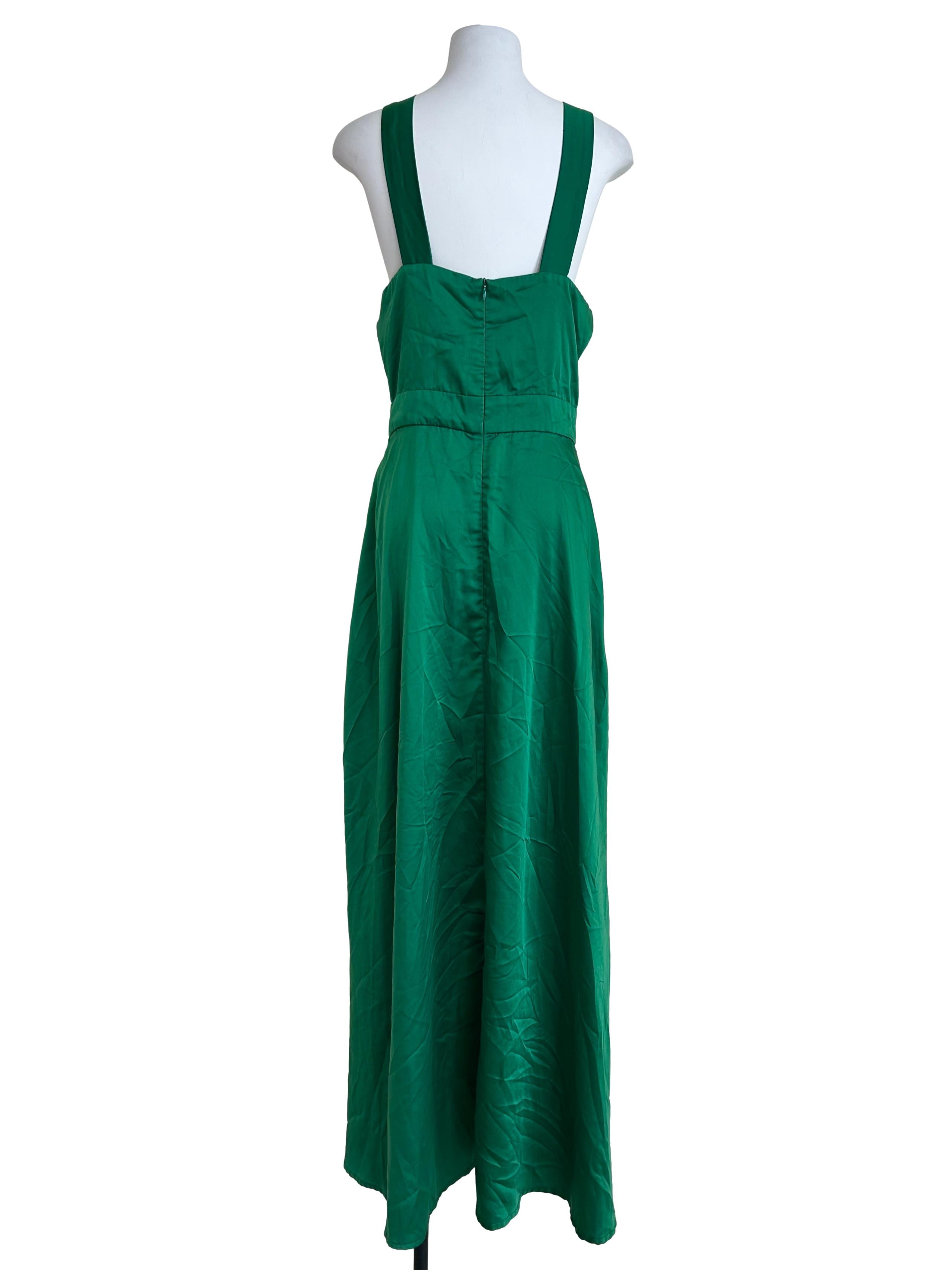 Emerald Green Satin Halter Maxi Dress