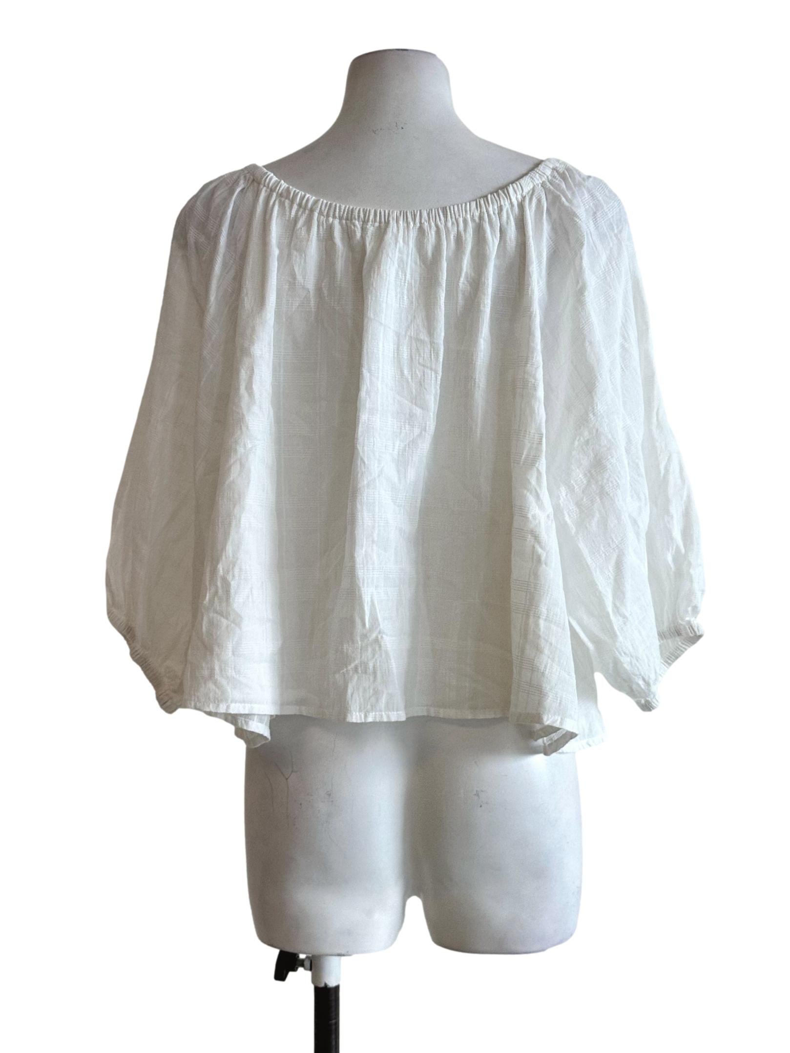 Porcelain White Textured Sabrina Neck Top
