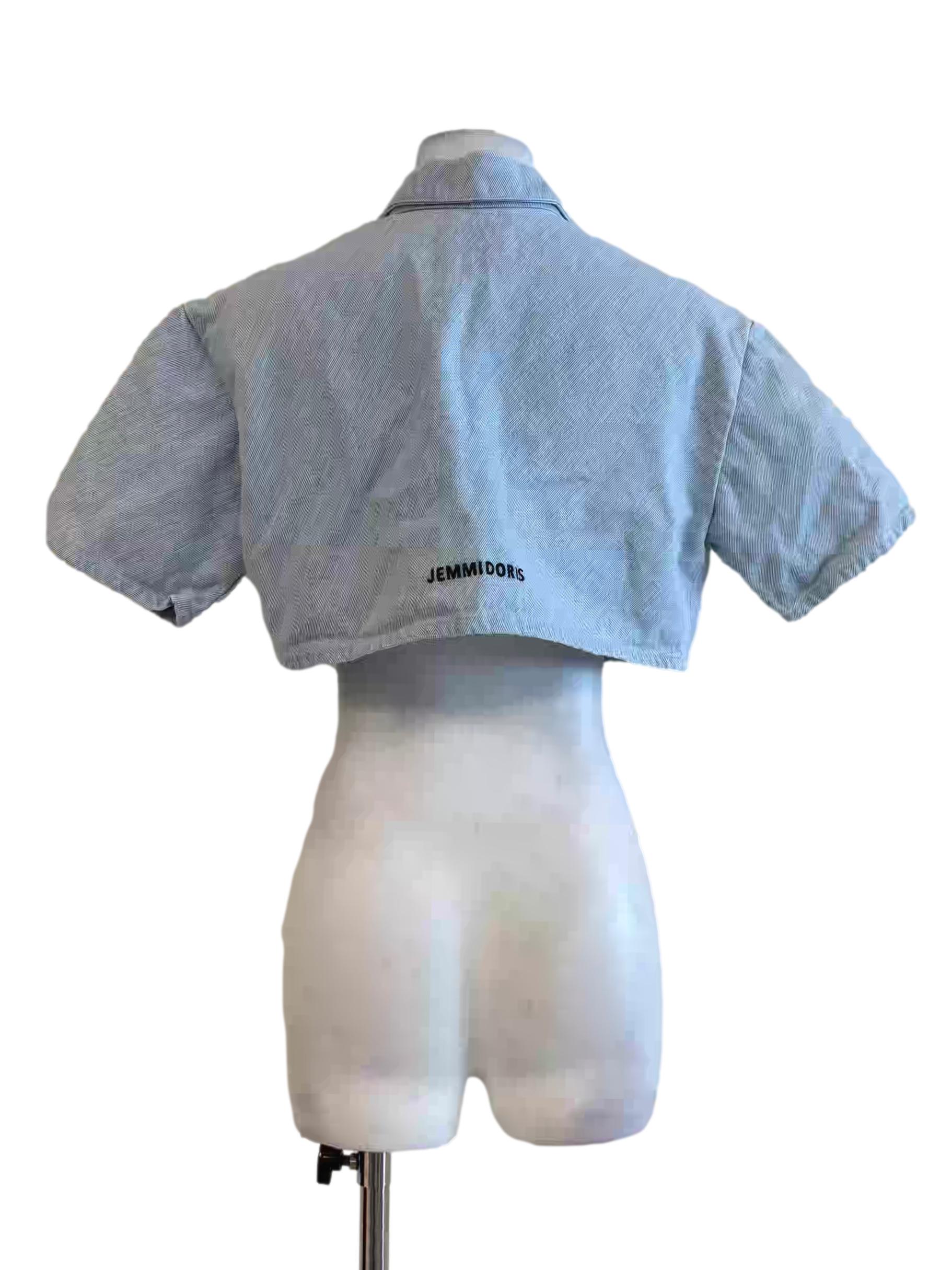 Light Blue Collared Crop Denim Top