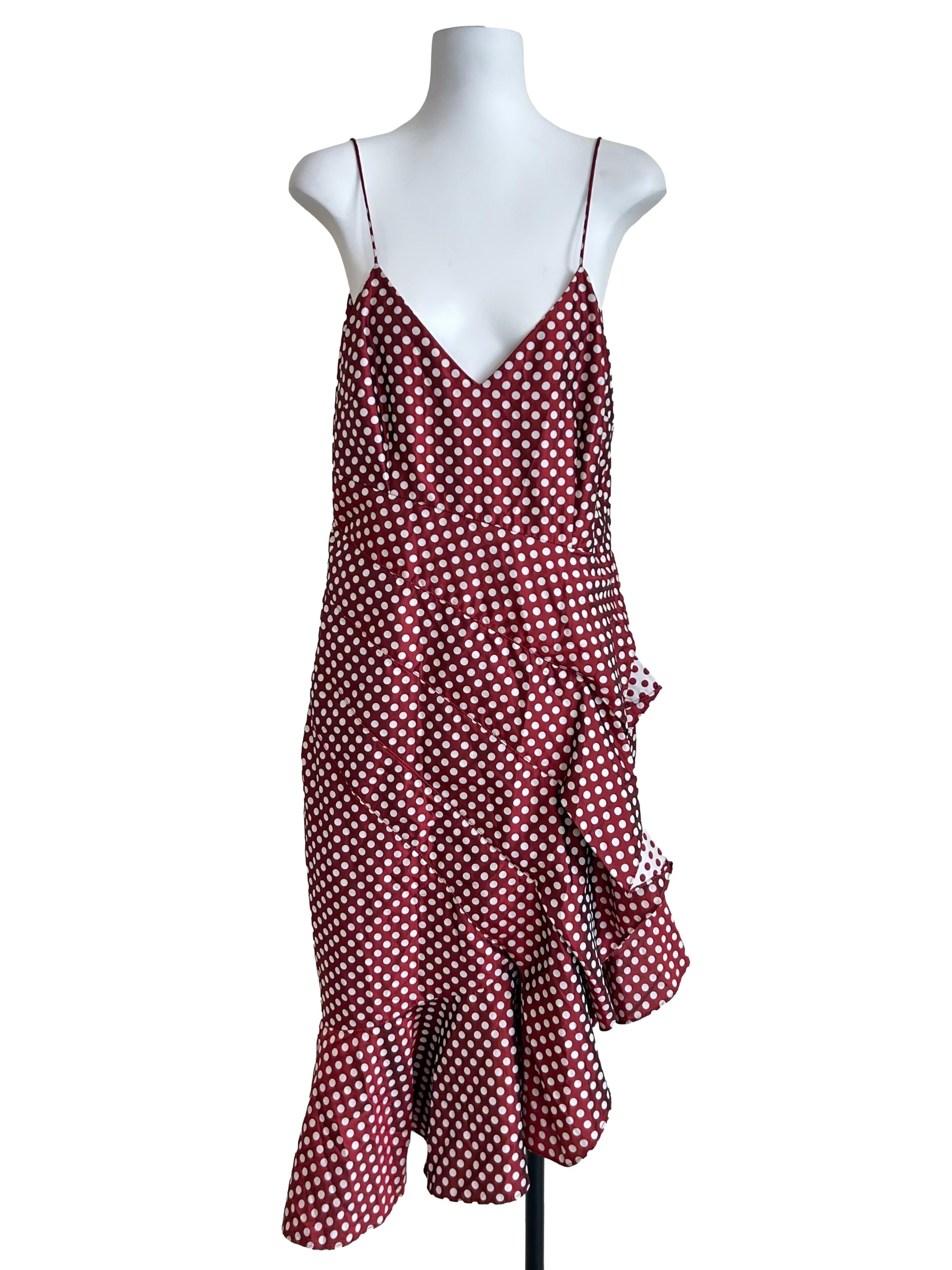Burgundy Polka Dot Ruffle Dress