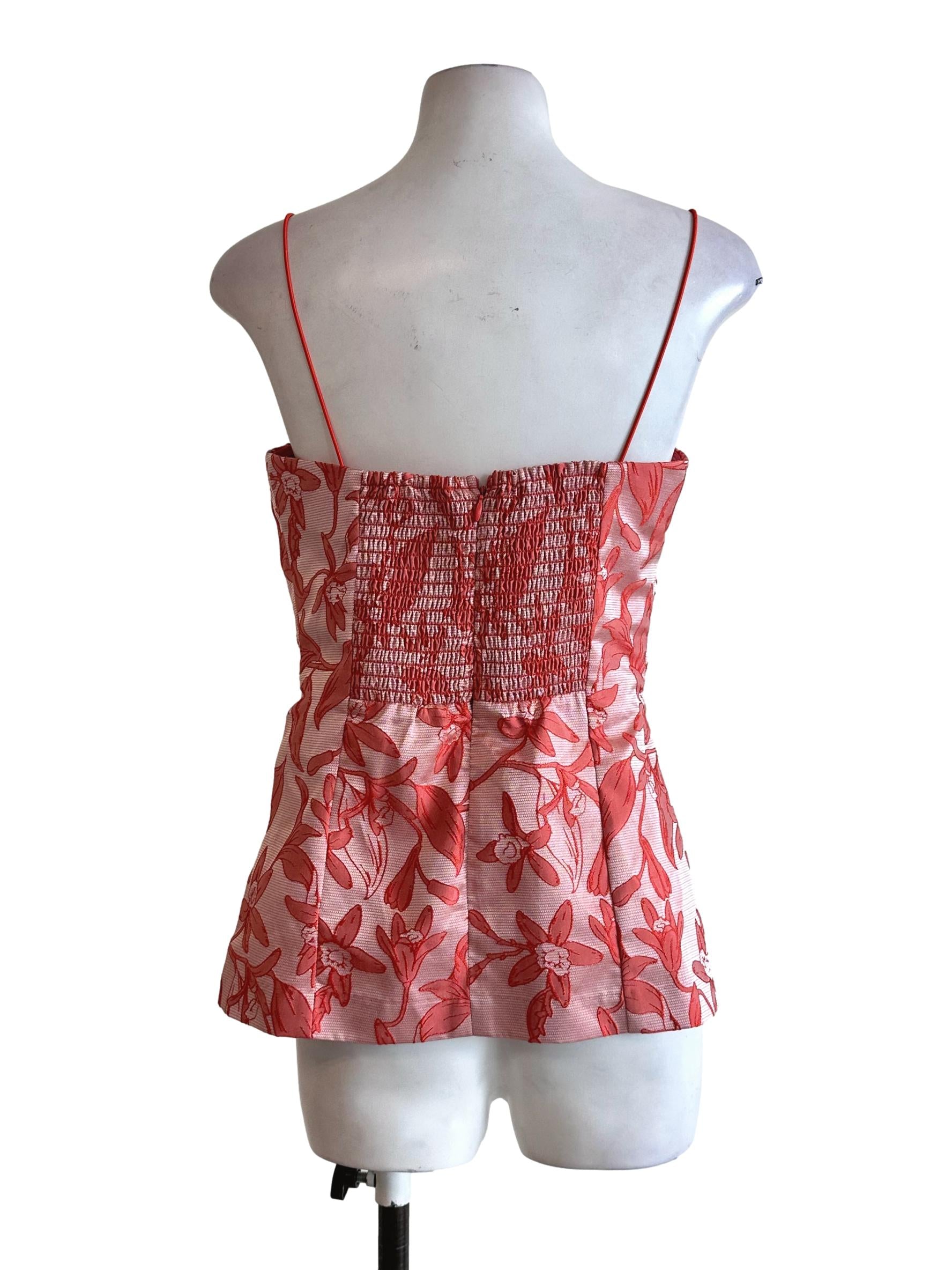 Orange Red Padded Flower Embroidered Top LB