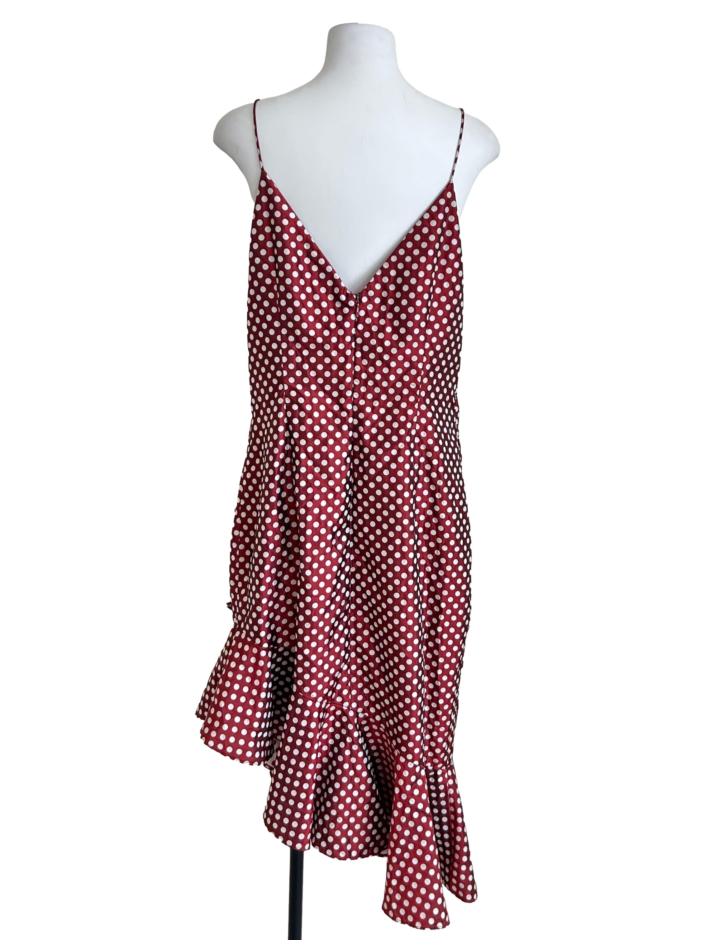 Burgundy Polka Dot Ruffle Dress